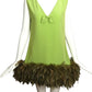 2009 Green Crepe & Feather Dress, Size 8