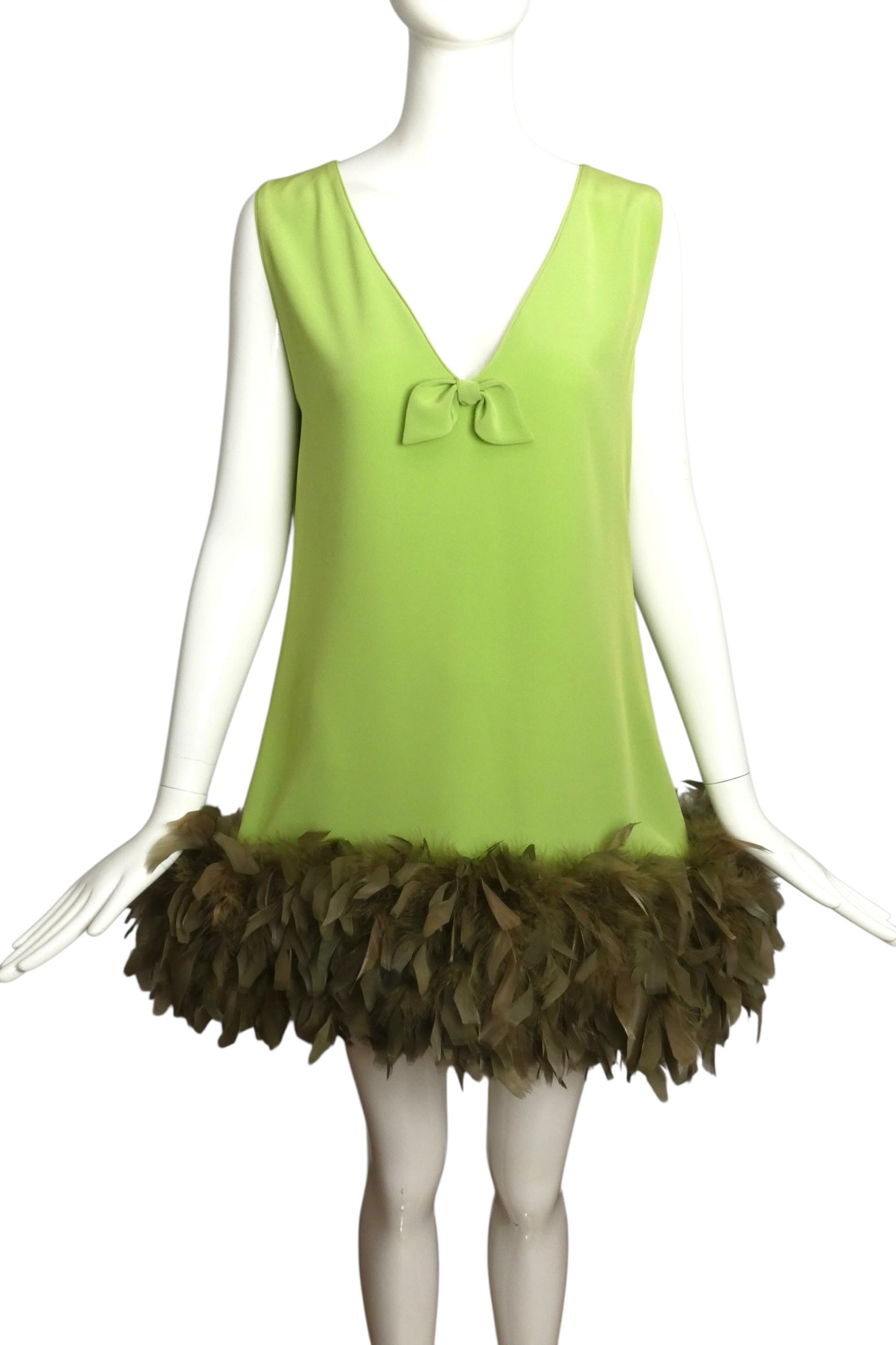 2009 Green Crepe & Feather Dress, Size 8