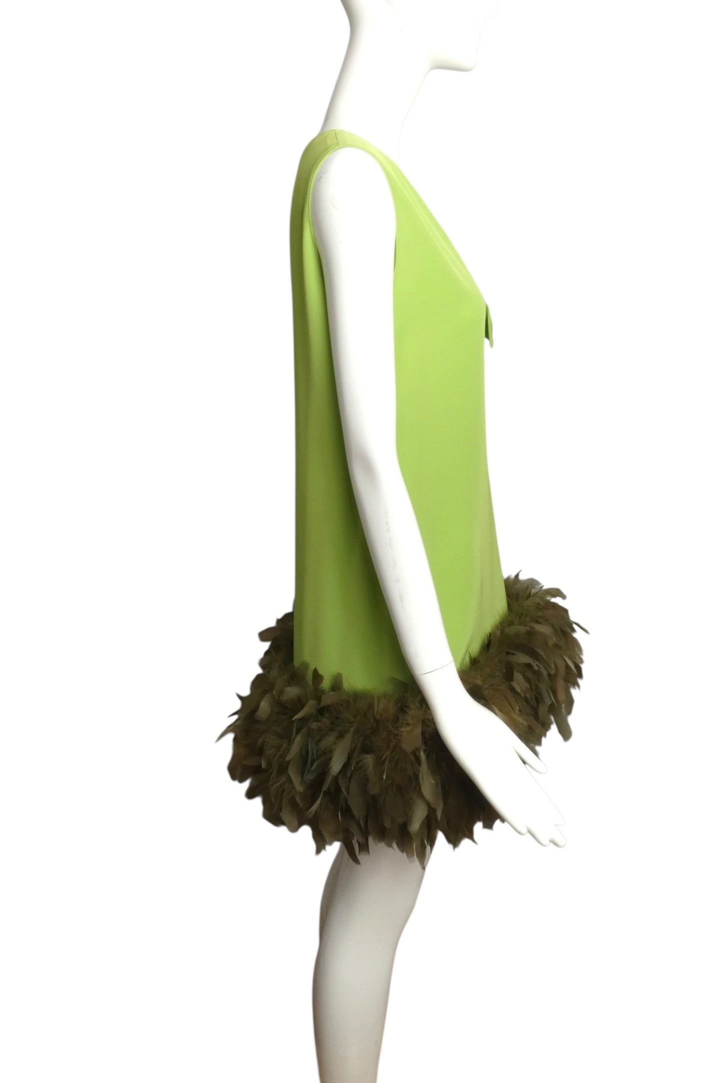2009 Green Crepe & Feather Dress, Size 8