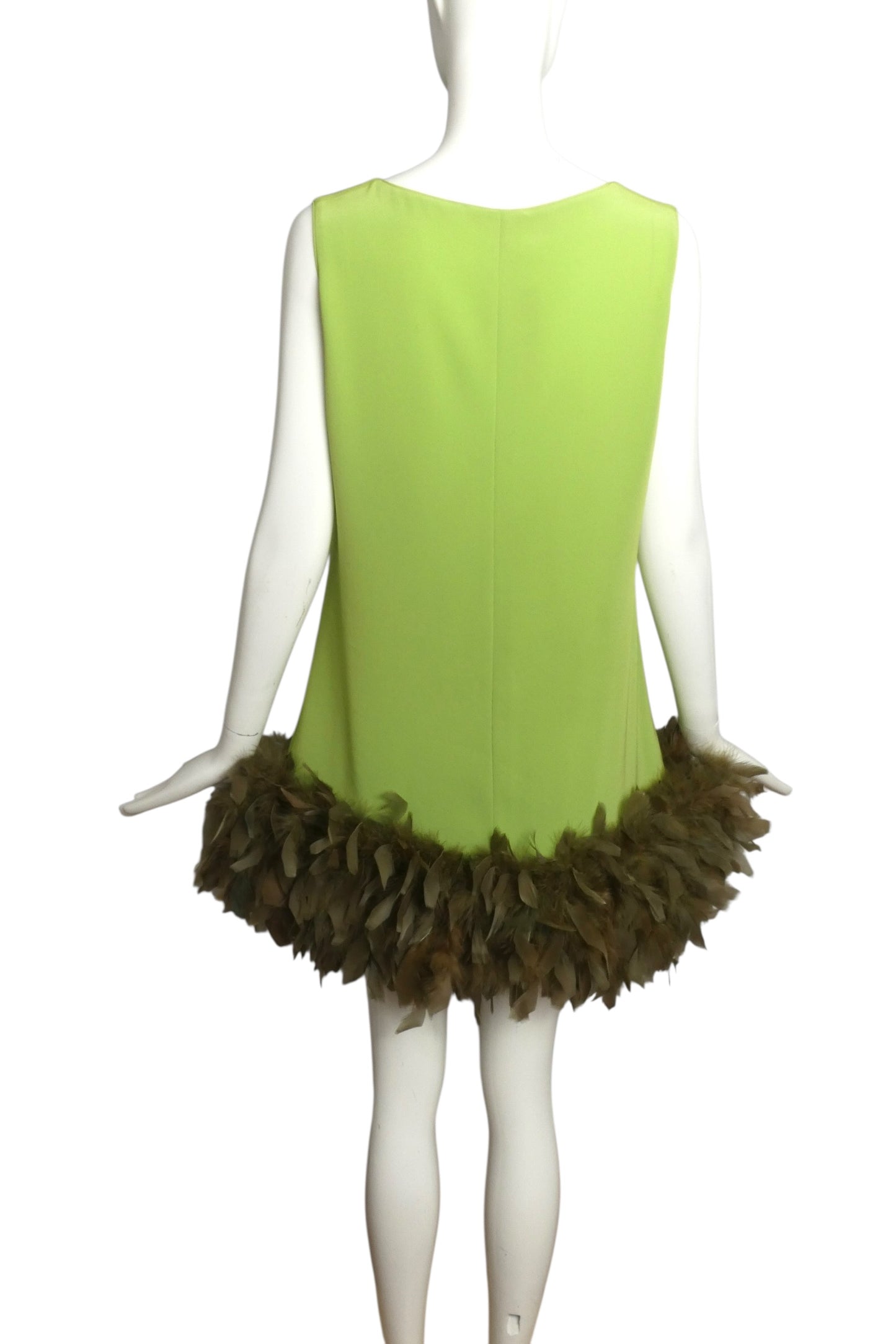 2009 Green Crepe & Feather Dress, Size 8