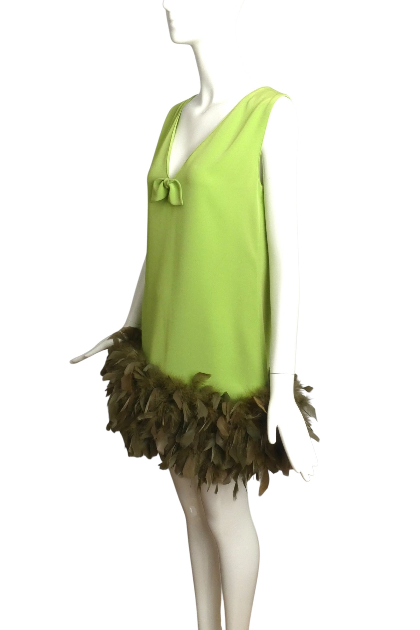 2009 Green Crepe & Feather Dress, Size 8