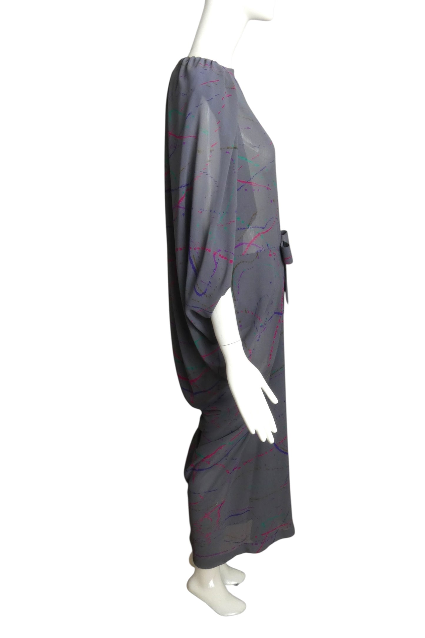 1988 Grey Printed Silk Evening Dress, Size 6