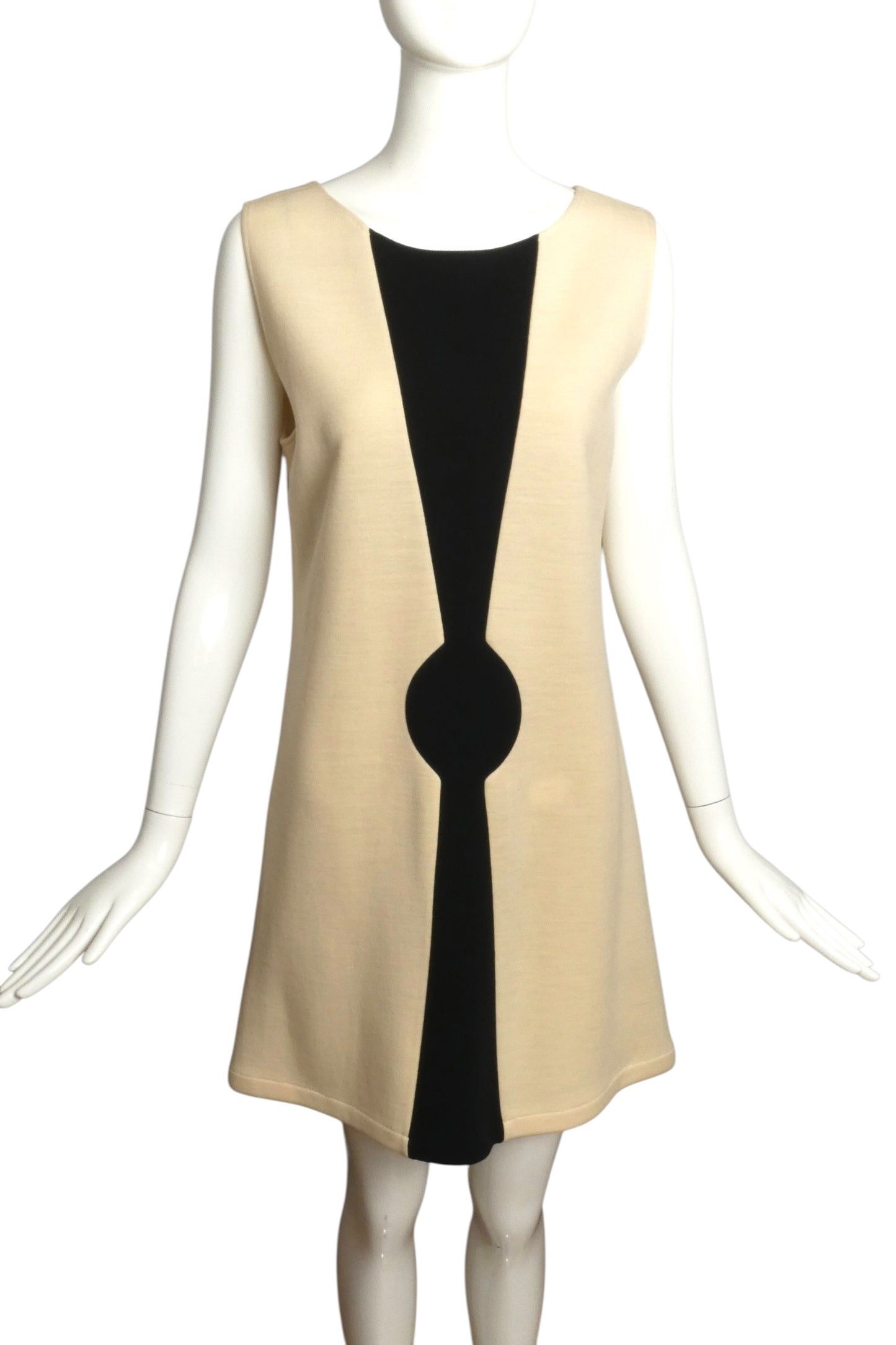 2004 Ivory & Black Wool Knit Shift Dress, Size 8