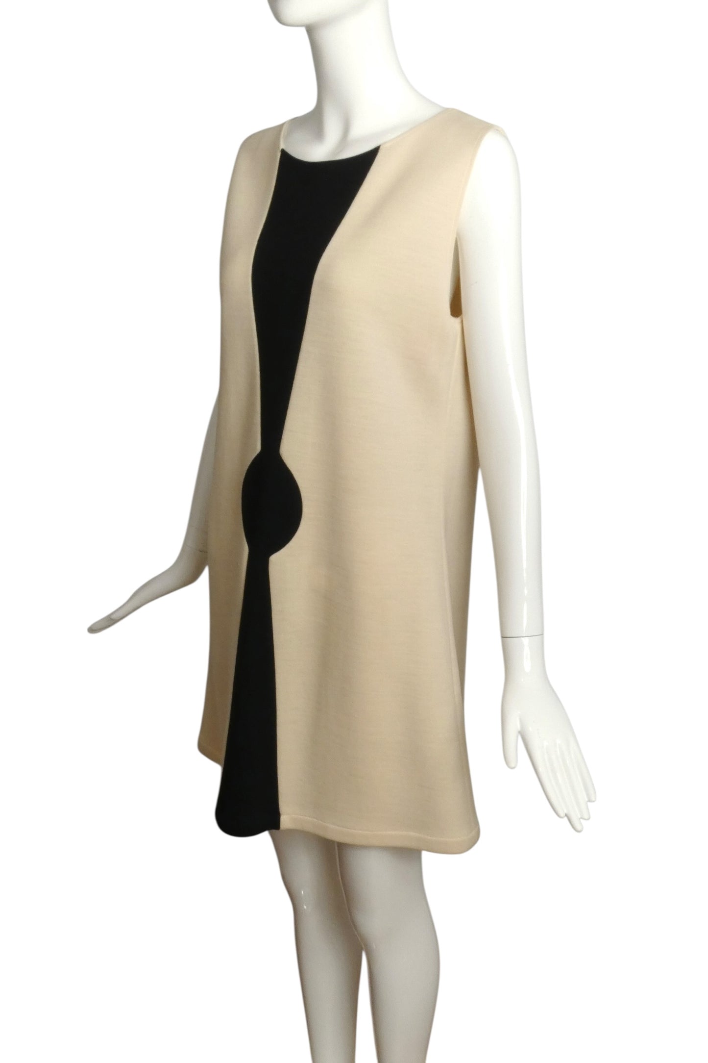 2004 Ivory & Black Wool Knit Shift Dress, Size 8