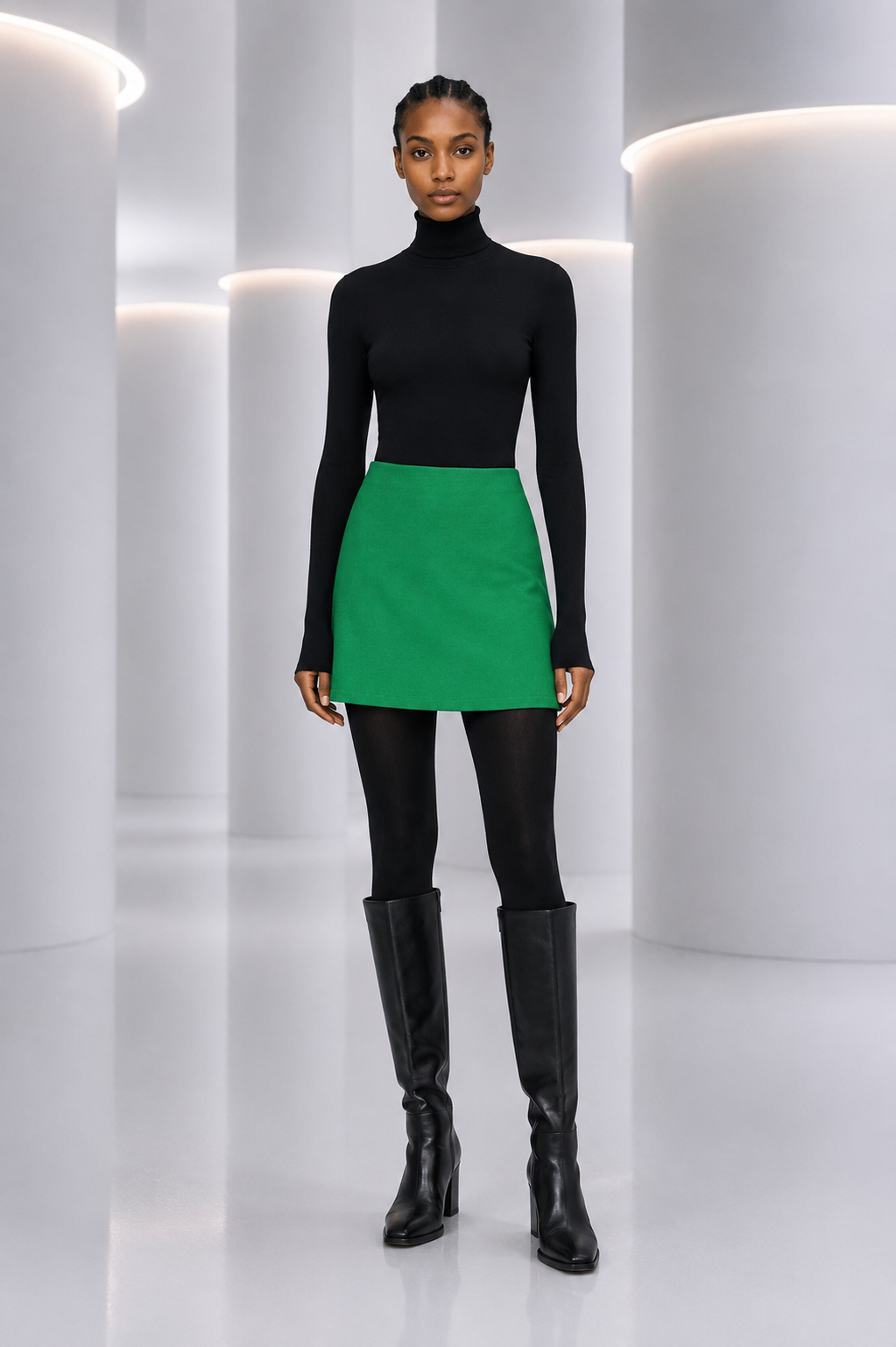 1998 Green Rayon A-Line Skirt, Size 8