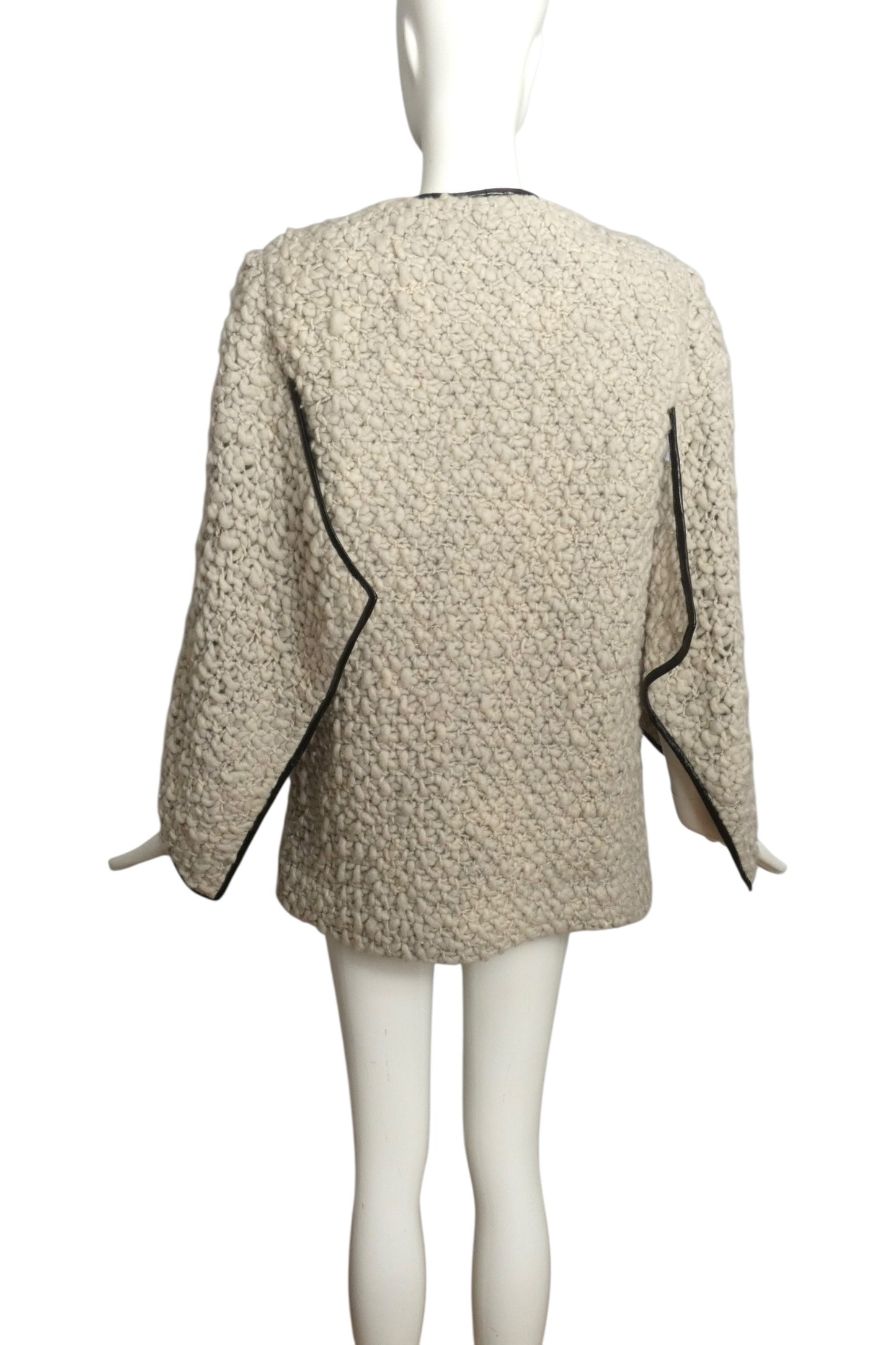 PIERRE CARDIN- 2007 Ivory Wool Boucle Knit Coat, Size 6