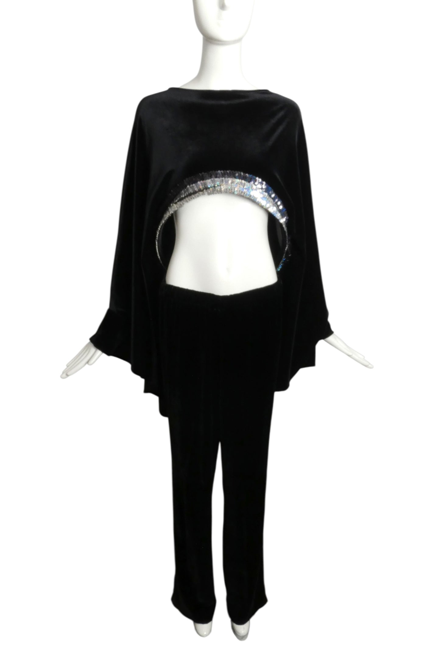 2007 Black Velvet Cutout Hoop Pant Ensemble, Size 6
