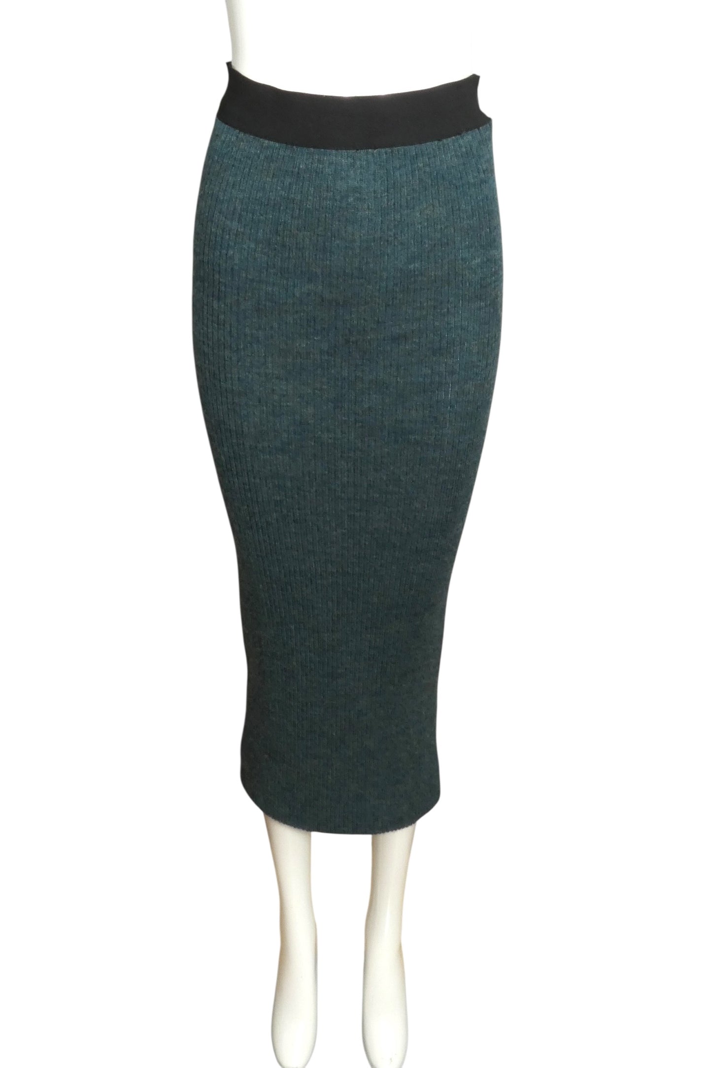 1980 Green Wool Ribbed Knit Skirt, Size 4