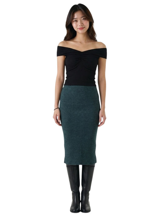 1980 Green Wool Ribbed Knit Skirt, Size 4