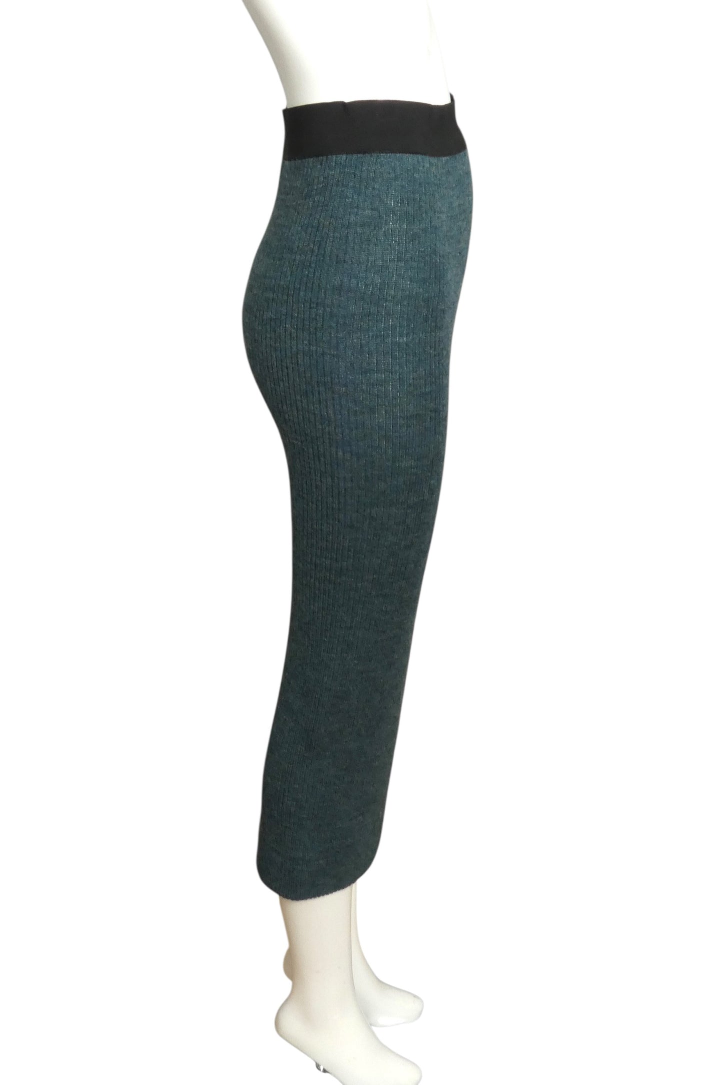 1980 Green Wool Ribbed Knit Skirt, Size 4