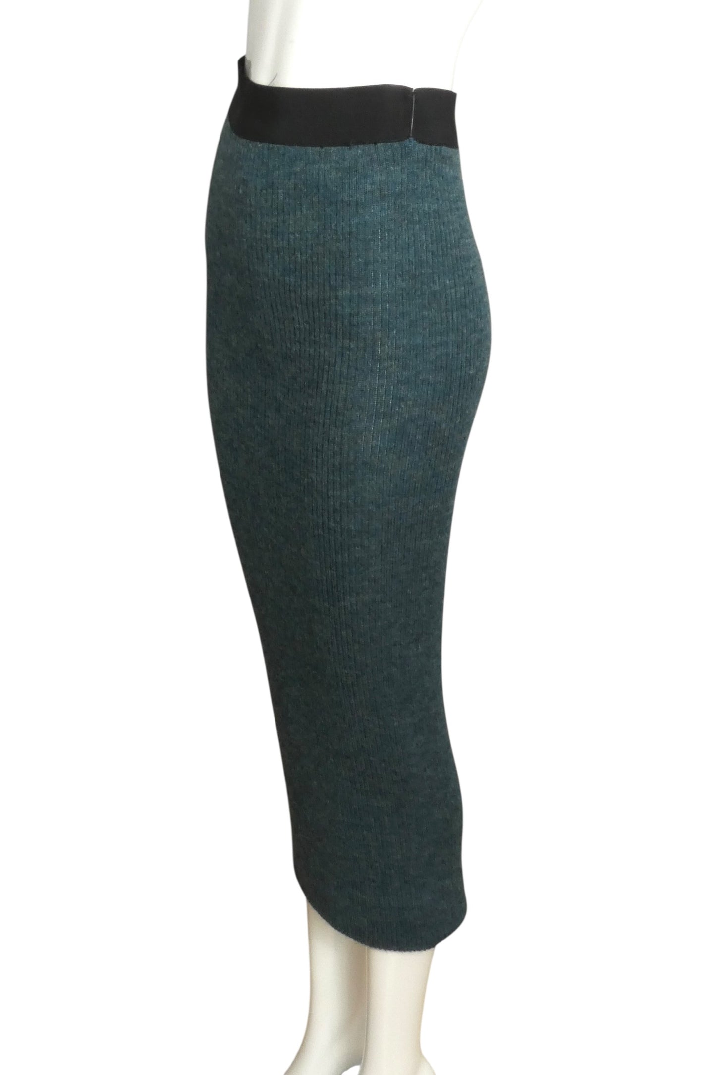 1980 Green Wool Ribbed Knit Skirt, Size 4