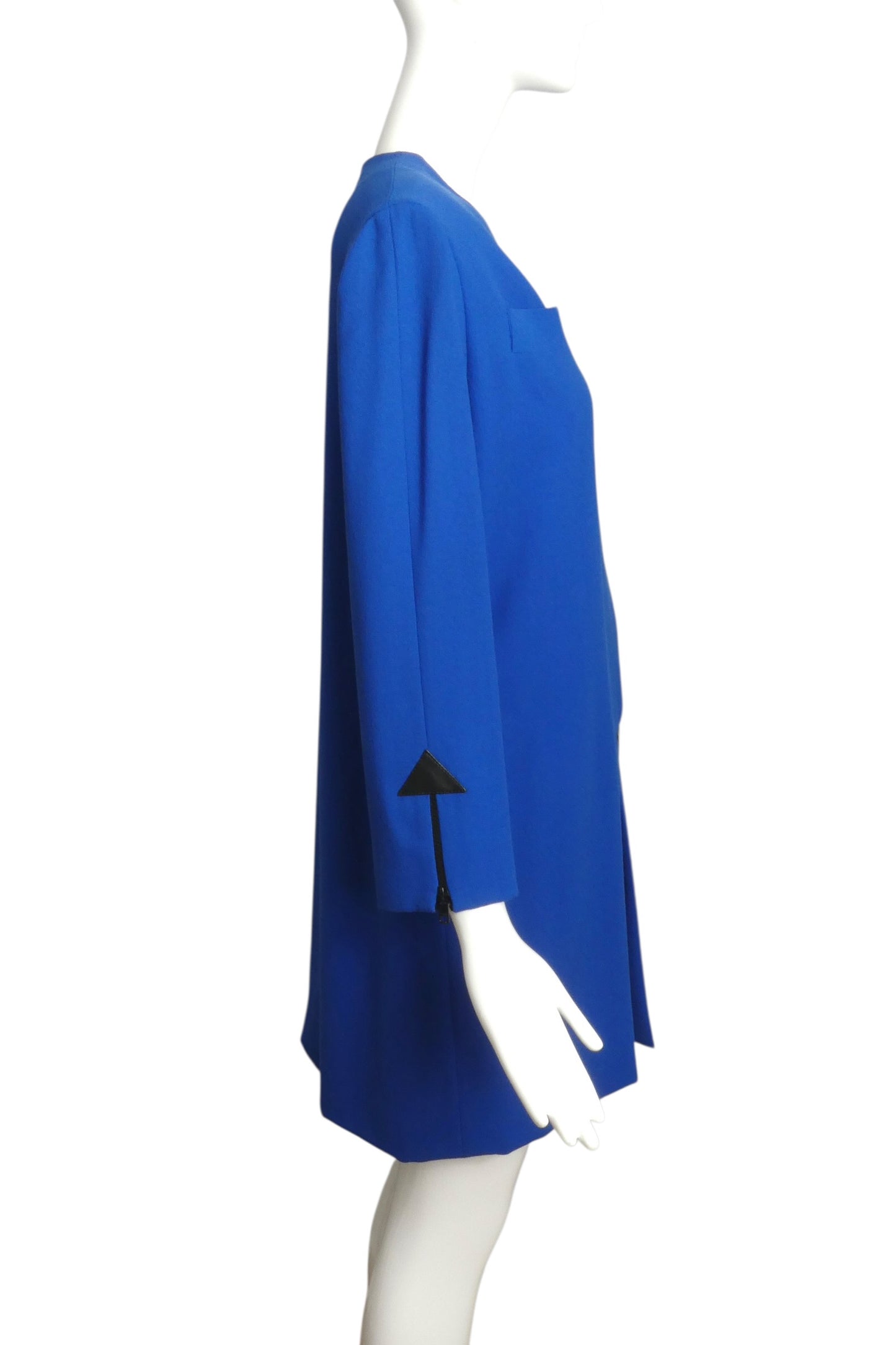 1985 Blue Crepe Diagonal Zipper Dress, Size 12