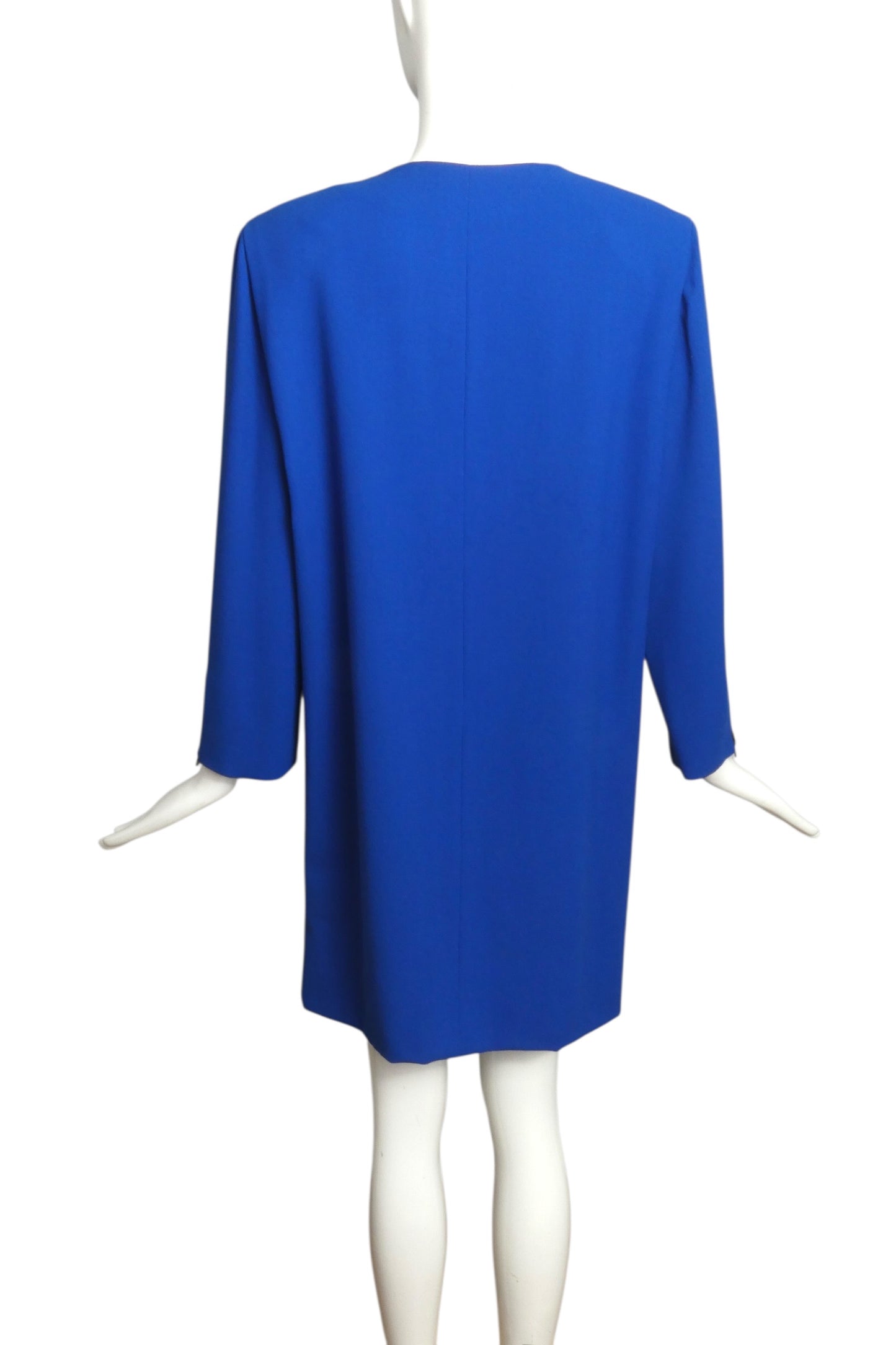 1985 Blue Crepe Diagonal Zipper Dress, Size 12