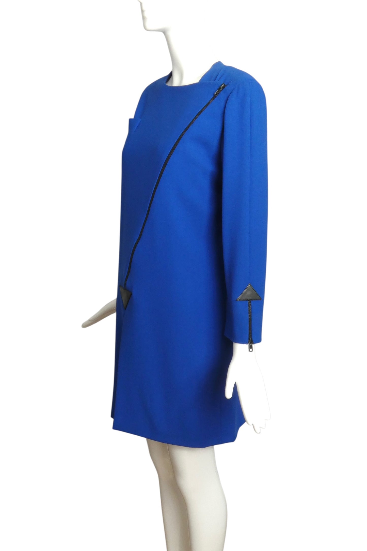 1985 Blue Crepe Diagonal Zipper Dress, Size 12