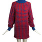 1990 Red & Blue Sweater Knit Dress, Size 6
