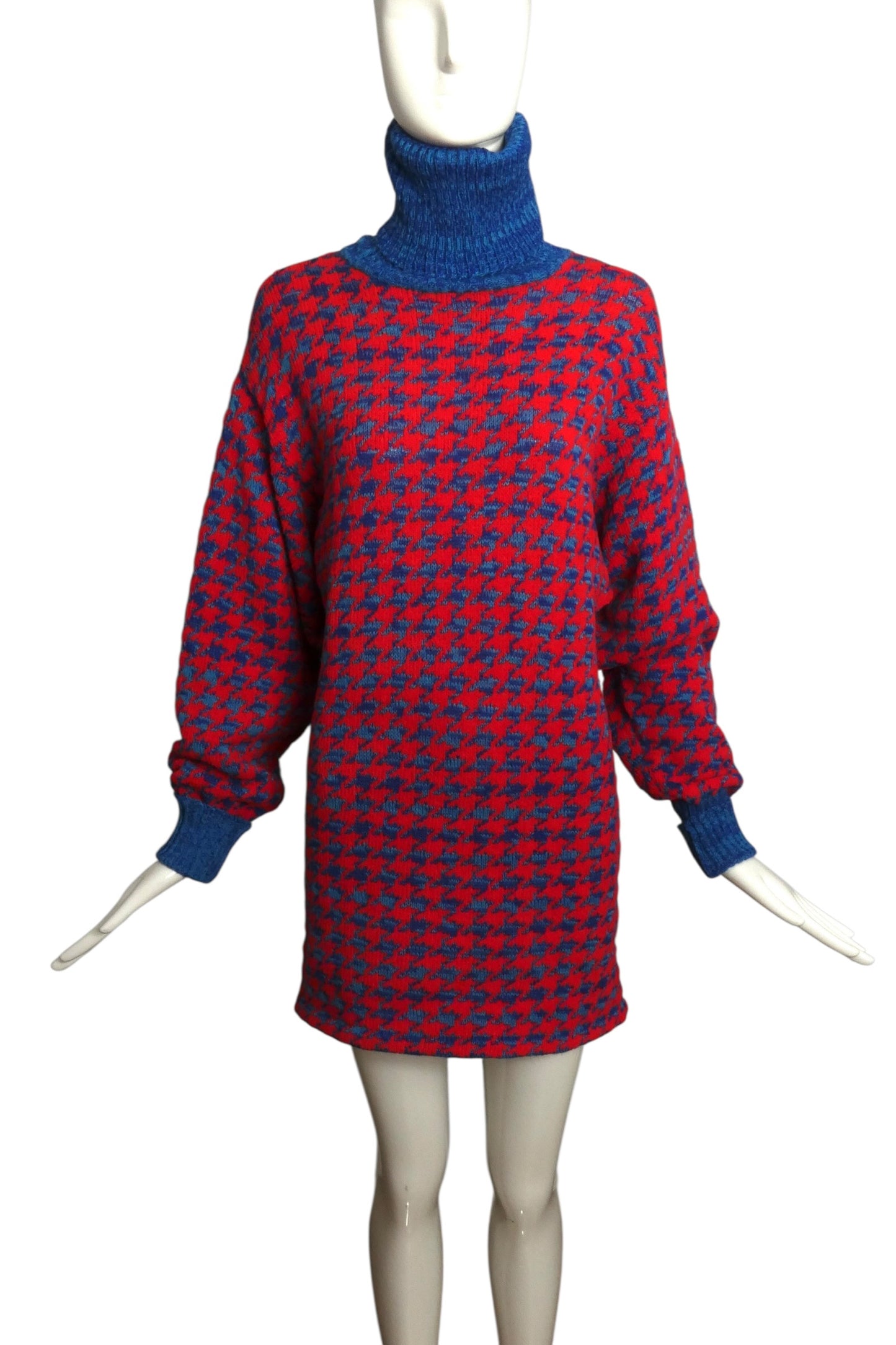 1990 Red & Blue Sweater Knit Dress, Size 6