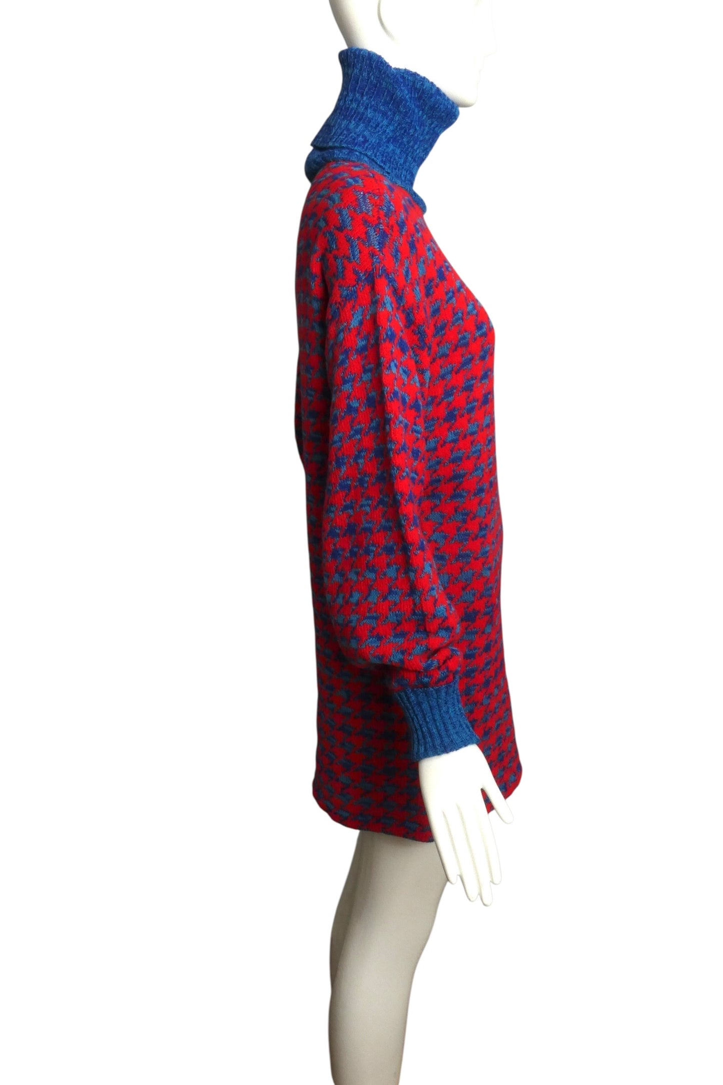 1990 Red & Blue Sweater Knit Dress, Size 6