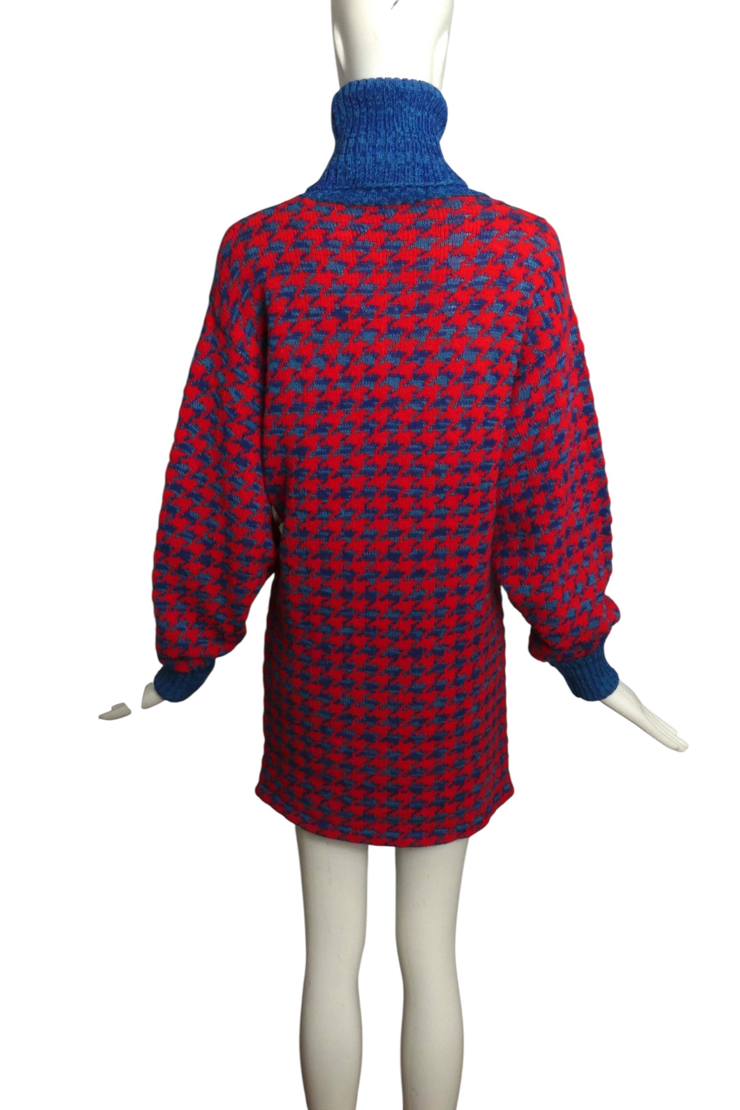 1990 Red & Blue Sweater Knit Dress, Size 6