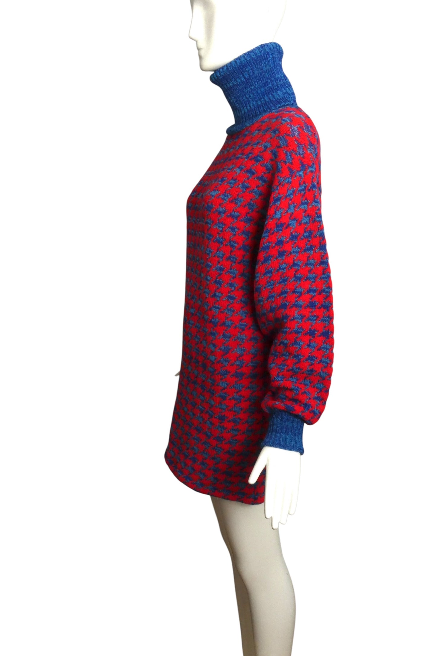 1990 Red & Blue Sweater Knit Dress, Size 6