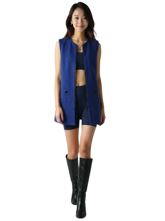 PIERRE CARDIN (HAUTE COUTURE) - 1990 Navy Wool Zip Front Coat, Size 6