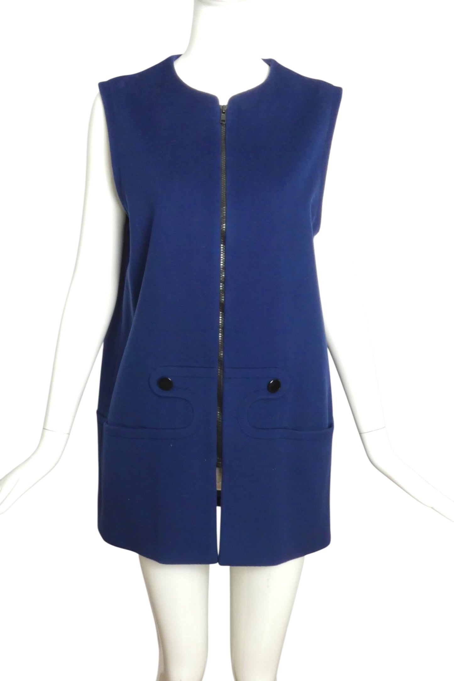 1990 Navy Wool Zip Front Coat, Size 6