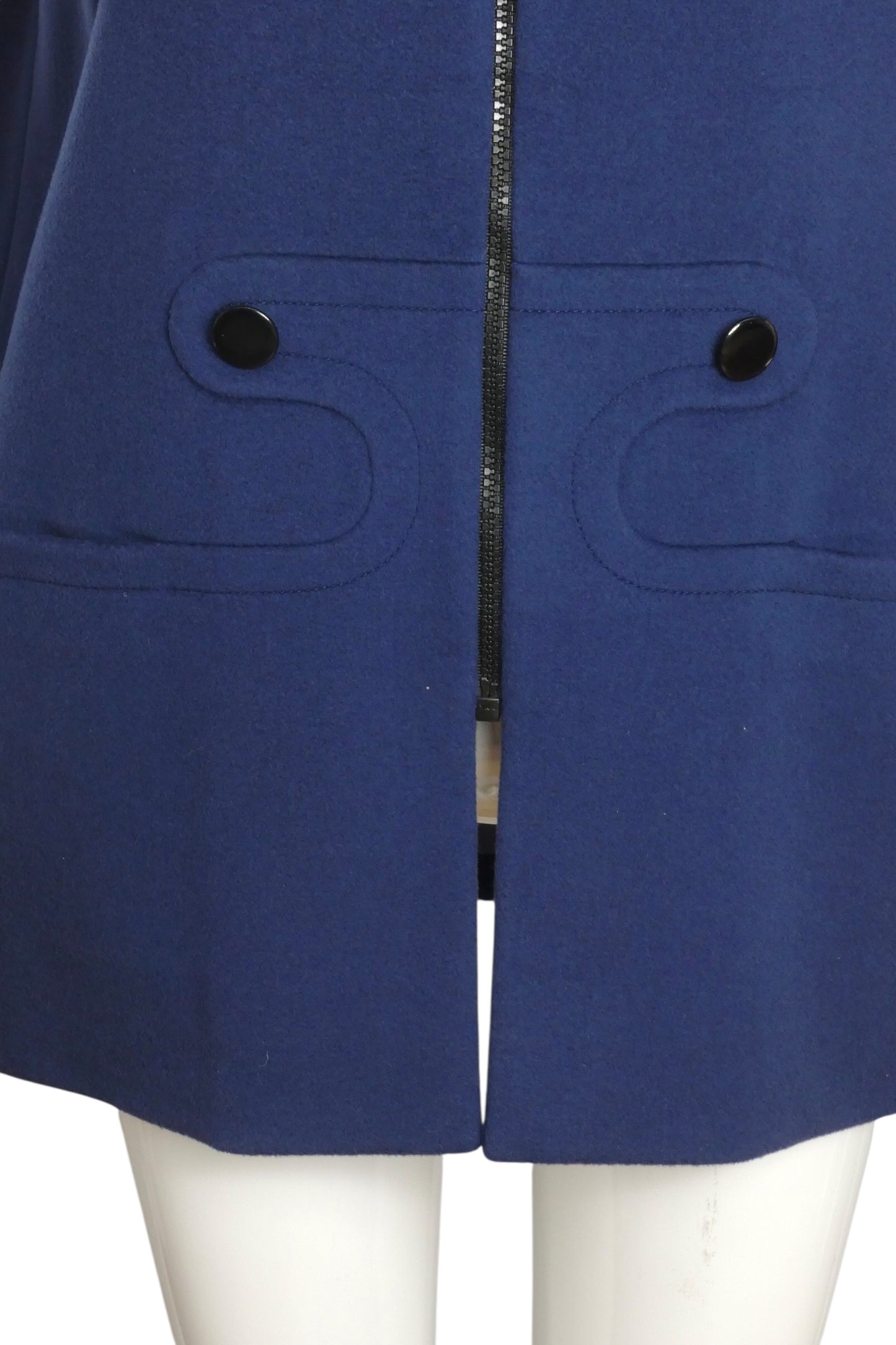 1990 Navy Wool Zip Front Coat, Size 6