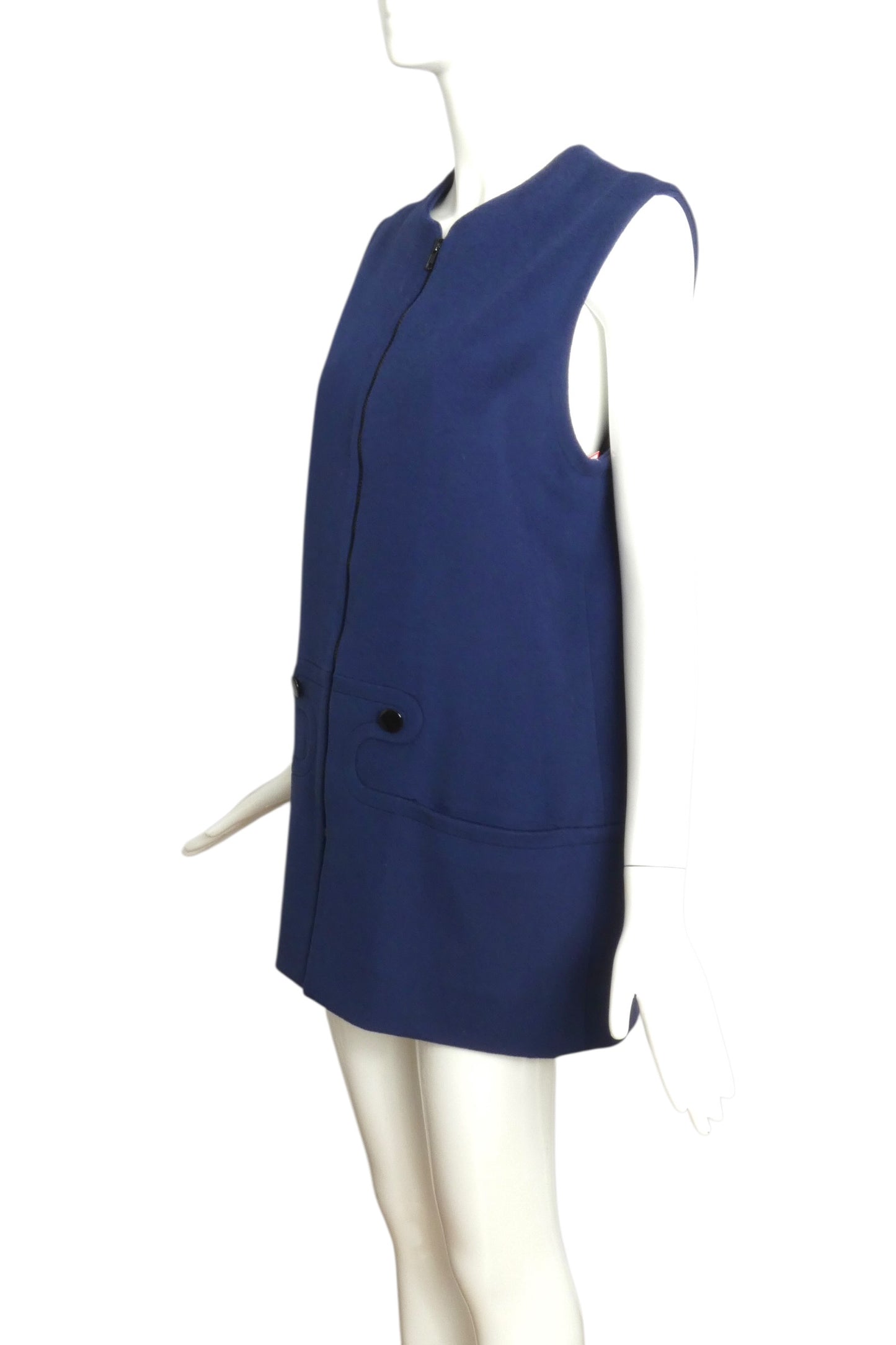 1990 Navy Wool Zip Front Coat, Size 6