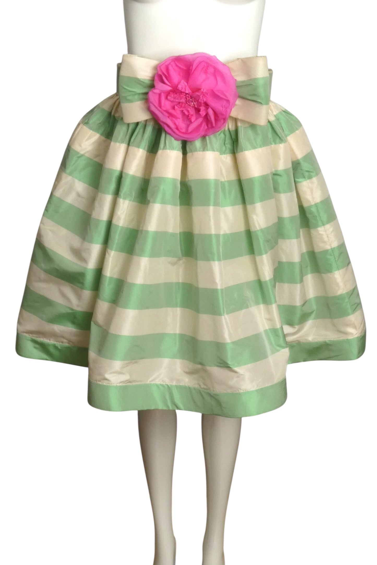 1992 Green & White Stripe Taffeta Skirt, Size 6