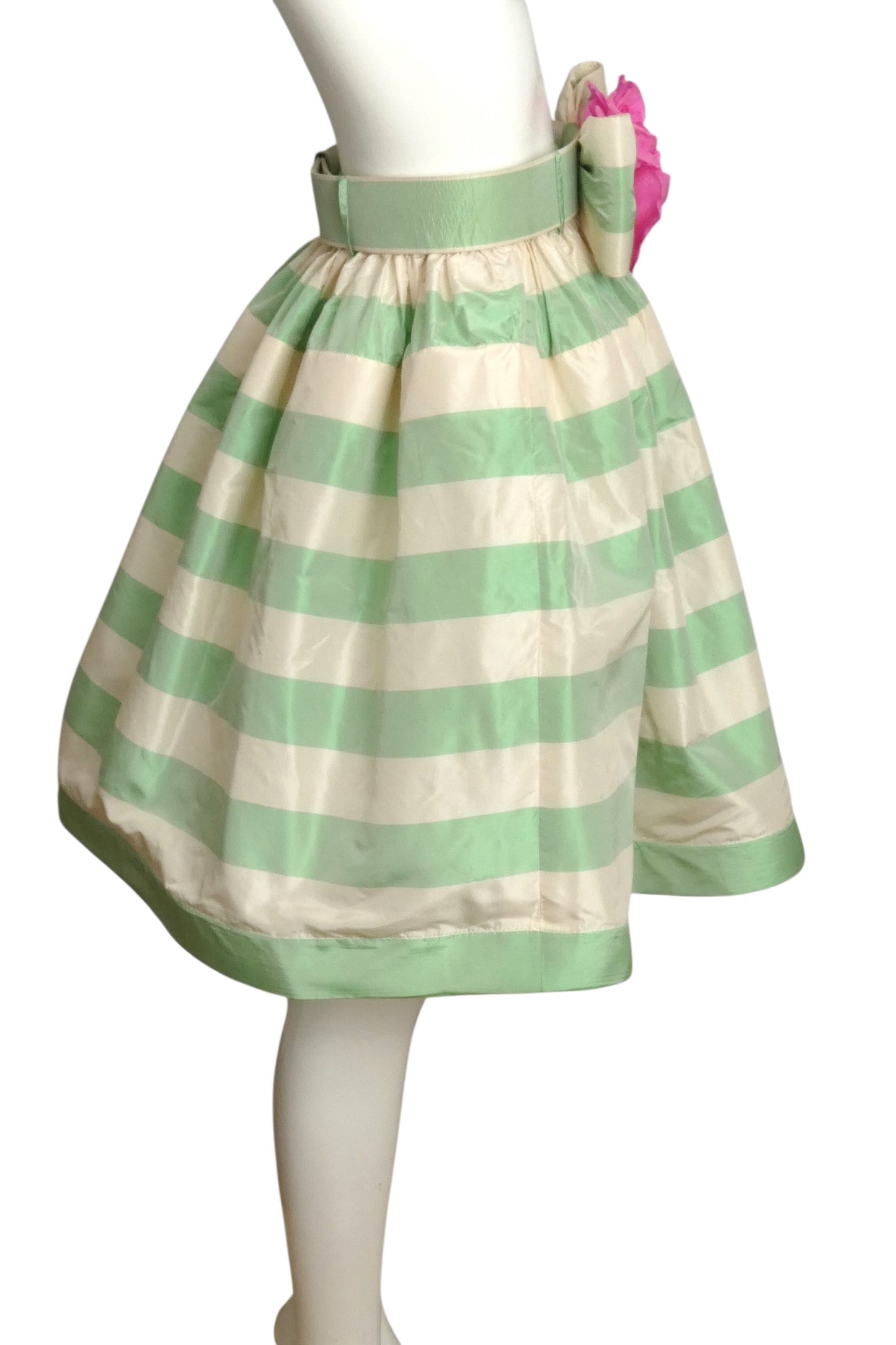 1992 Green & White Stripe Taffeta Skirt, Size 6
