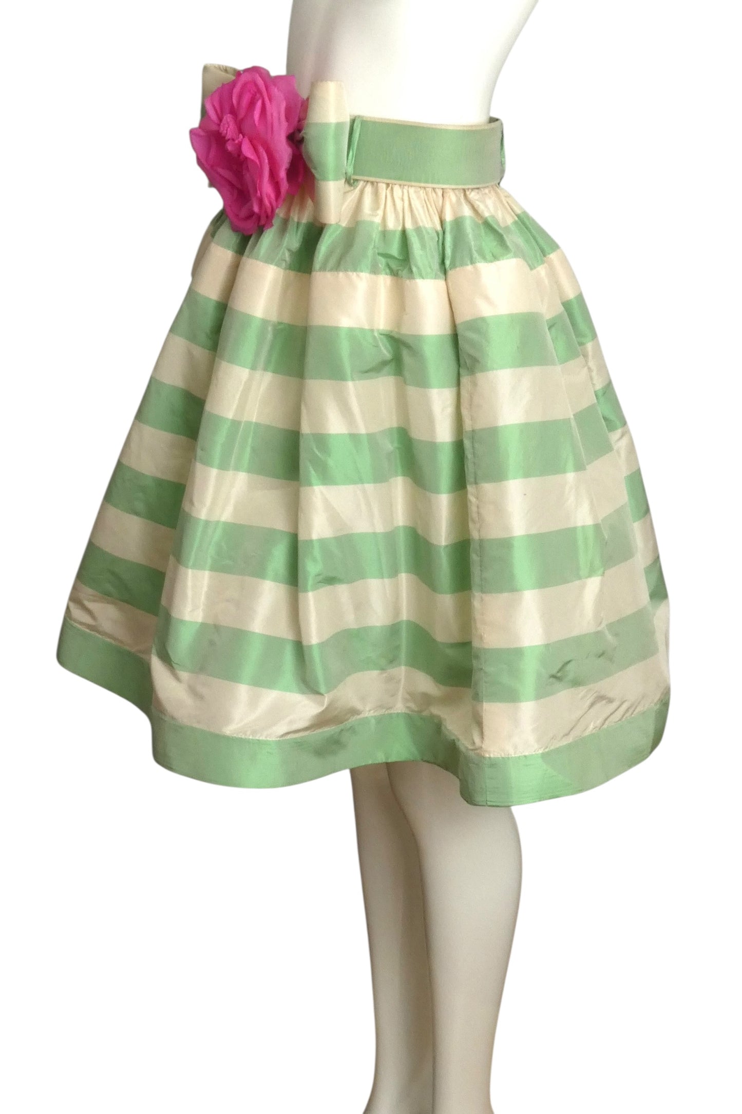 1992 Green & White Stripe Taffeta Skirt, Size 6