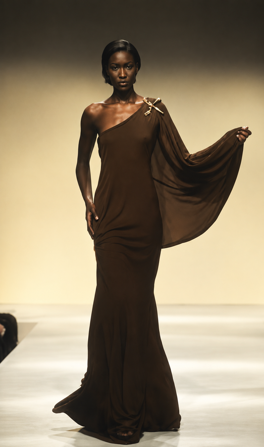 PIERRE CARDIN HERITAGE - 1998 AS IS Brown Jersey Knit Evening Gown, Size 4