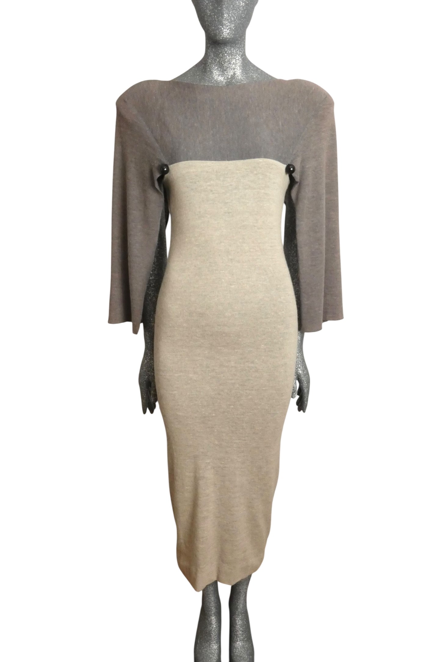 PIERRE CARDIN - 1979 Grey Wool Knit Sheath Dress, Size 4