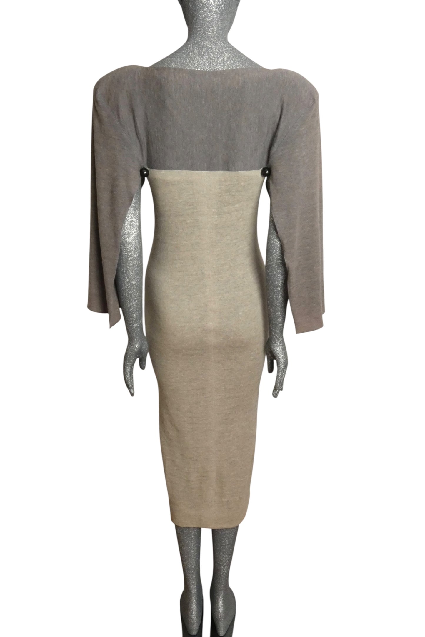 PIERRE CARDIN - 1979 Grey Wool Knit Sheath Dress, Size 4
