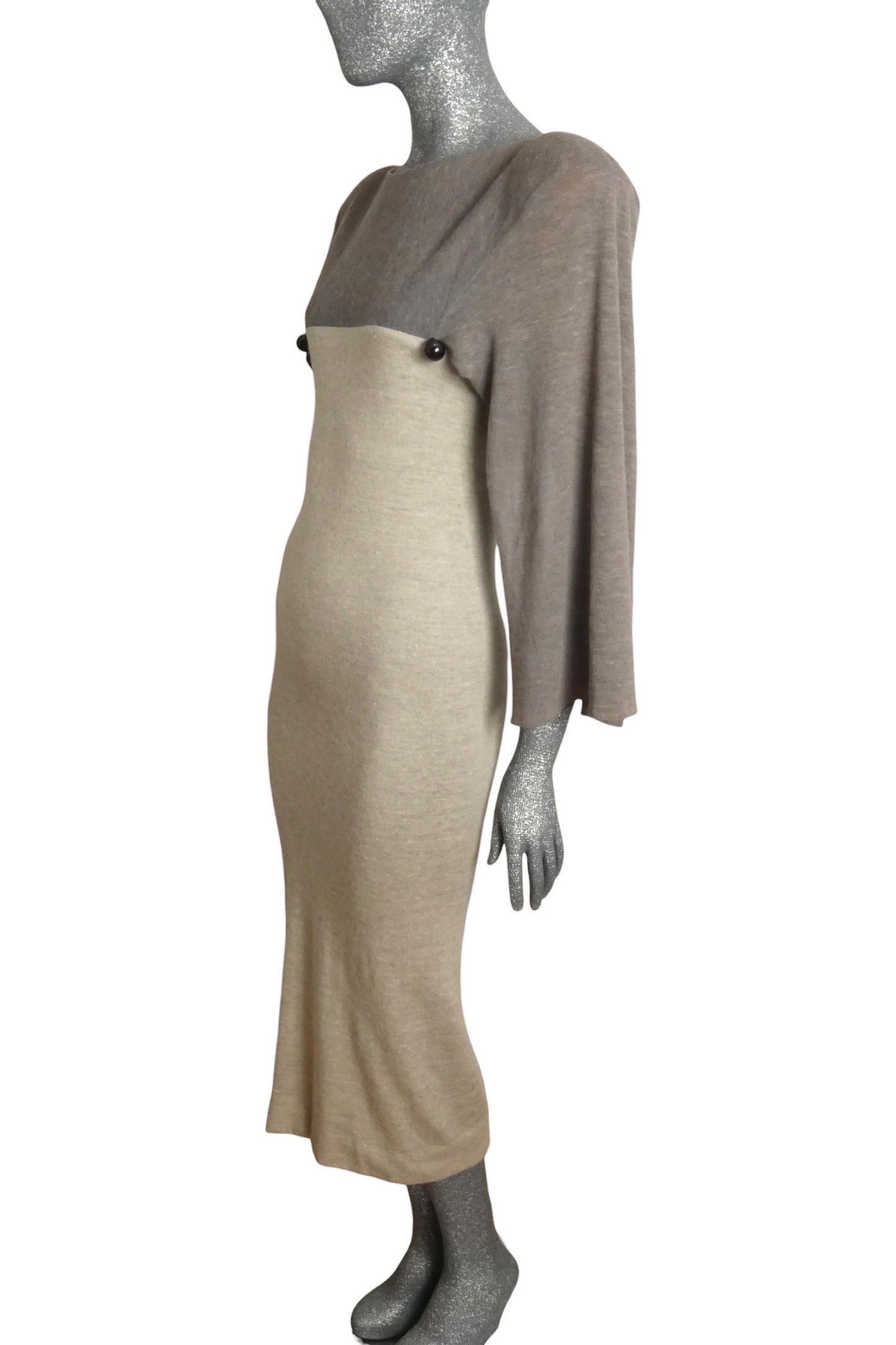 PIERRE CARDIN - 1979 Grey Wool Knit Sheath Dress, Size 4