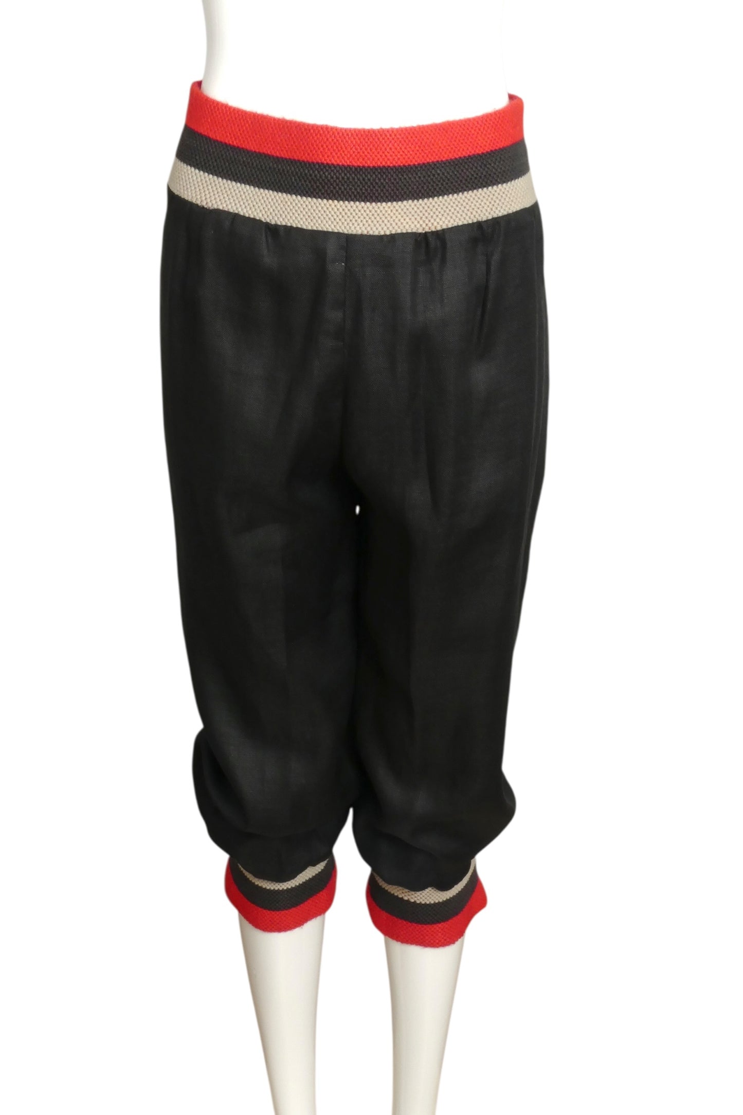 1973 Black Linen & Knit Pants, Size 8