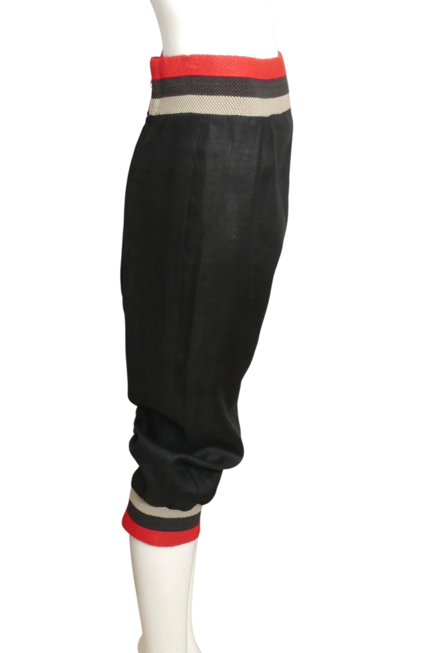 1973 Black Linen & Knit Pants, Size 8