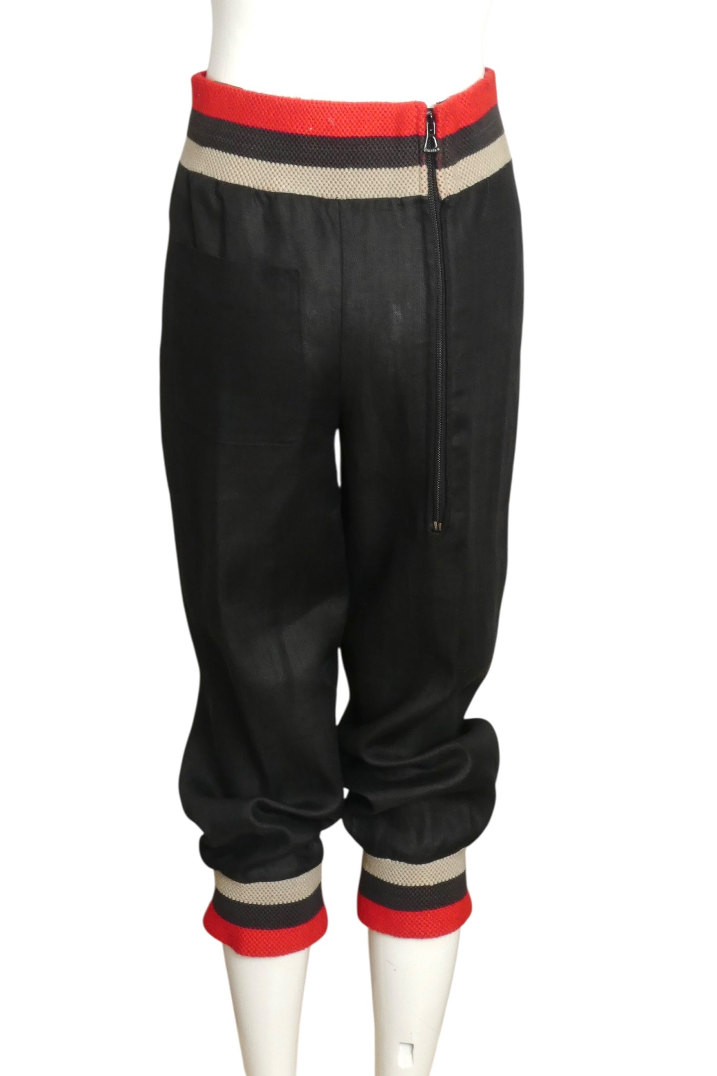1973 Black Linen & Knit Pants, Size 8