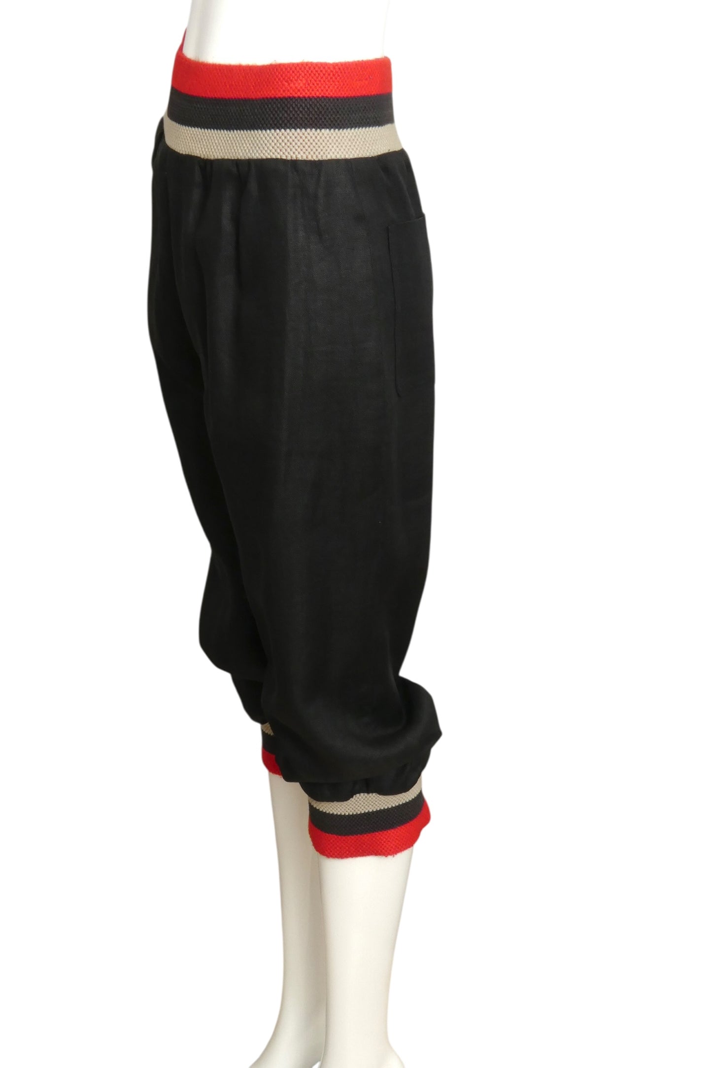 1973 Black Linen & Knit Pants, Size 8