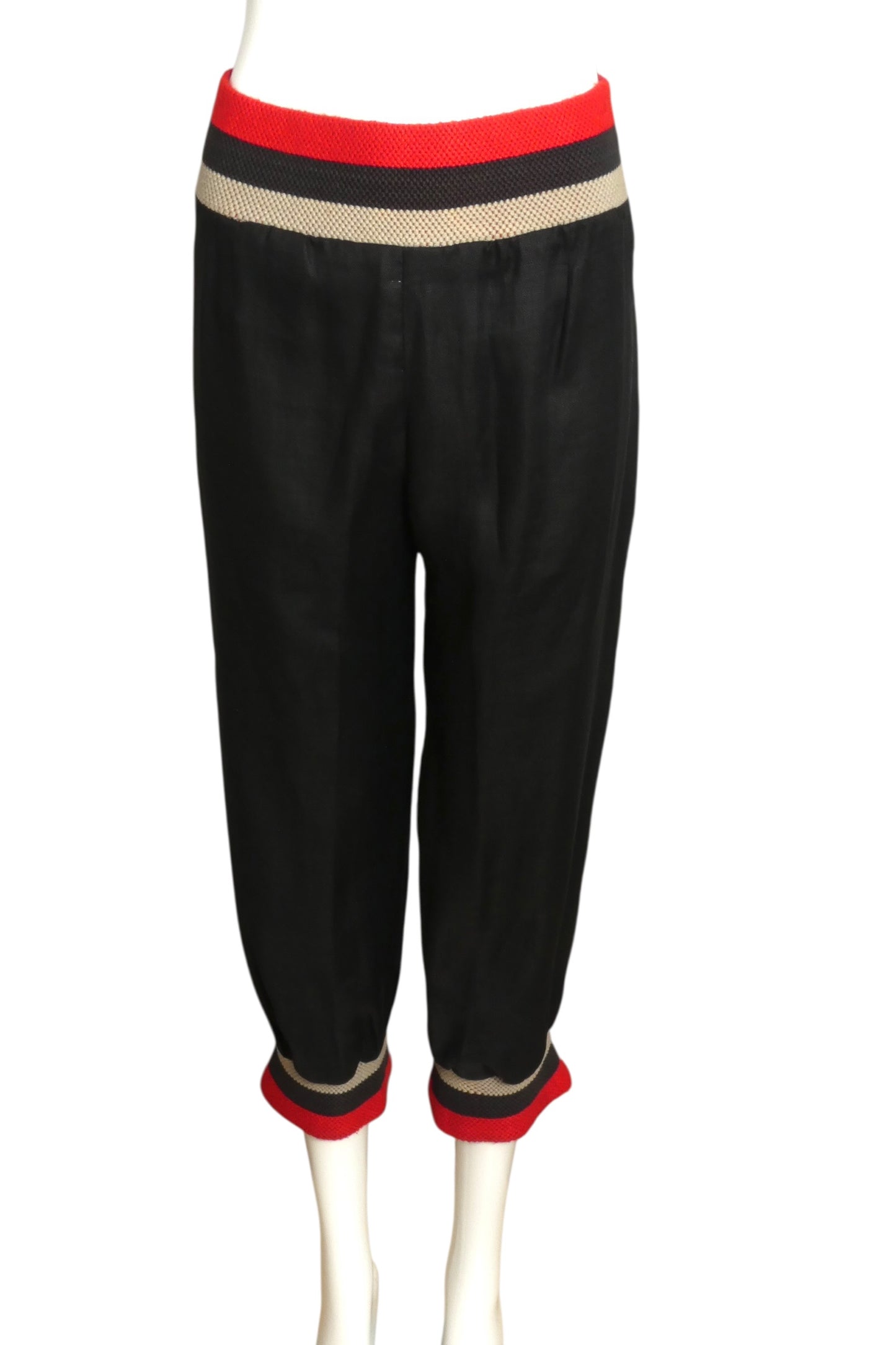 1973 Black Linen & Knit Pants, Size 8