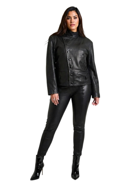 PIERRE CARDIN- 1970s Black Leather Jacket, Size 6