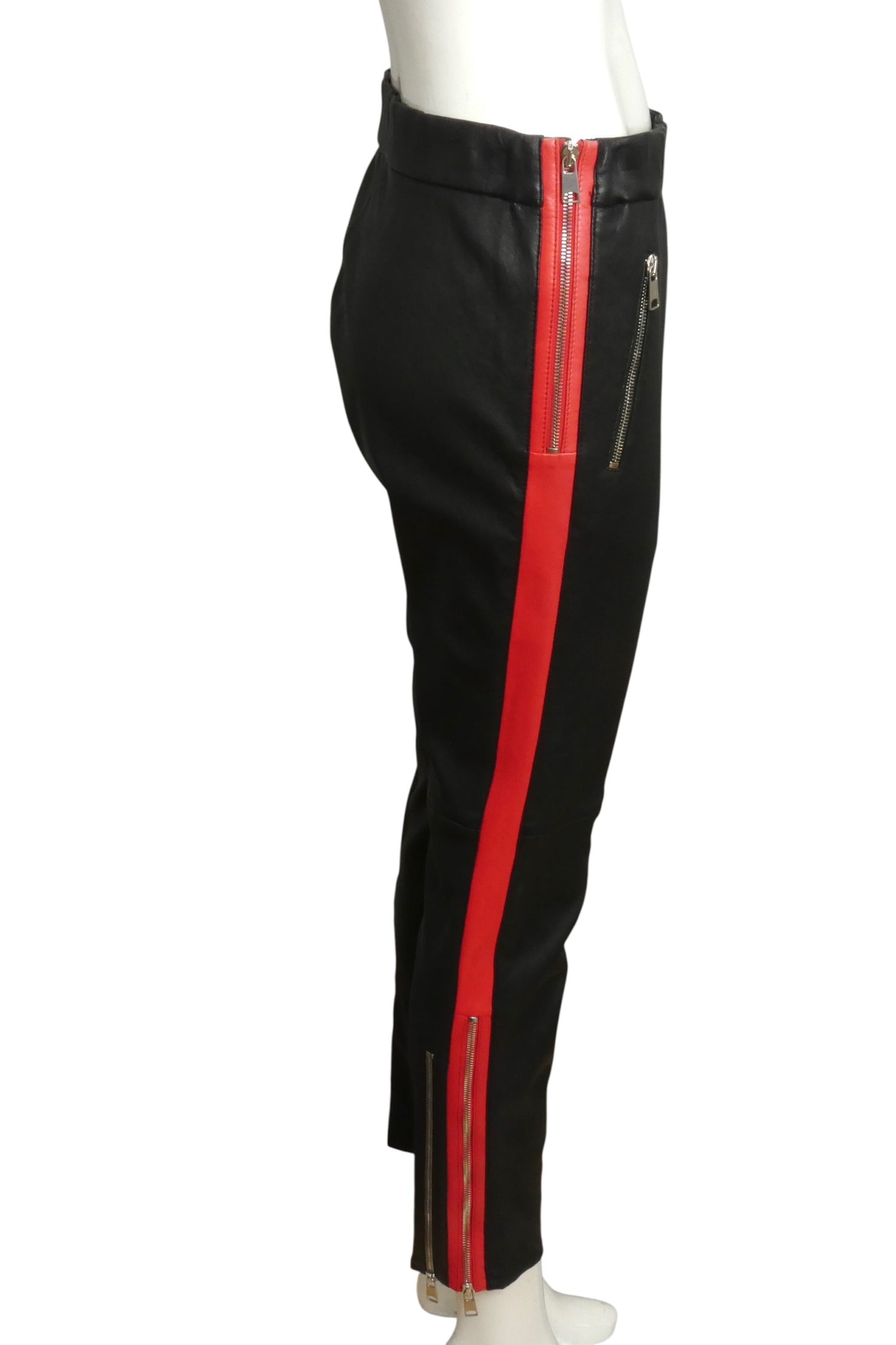 ALEXANDER MCQUEEN- NWT 2017 Black Leather Racer Stripe Pants, Size 10