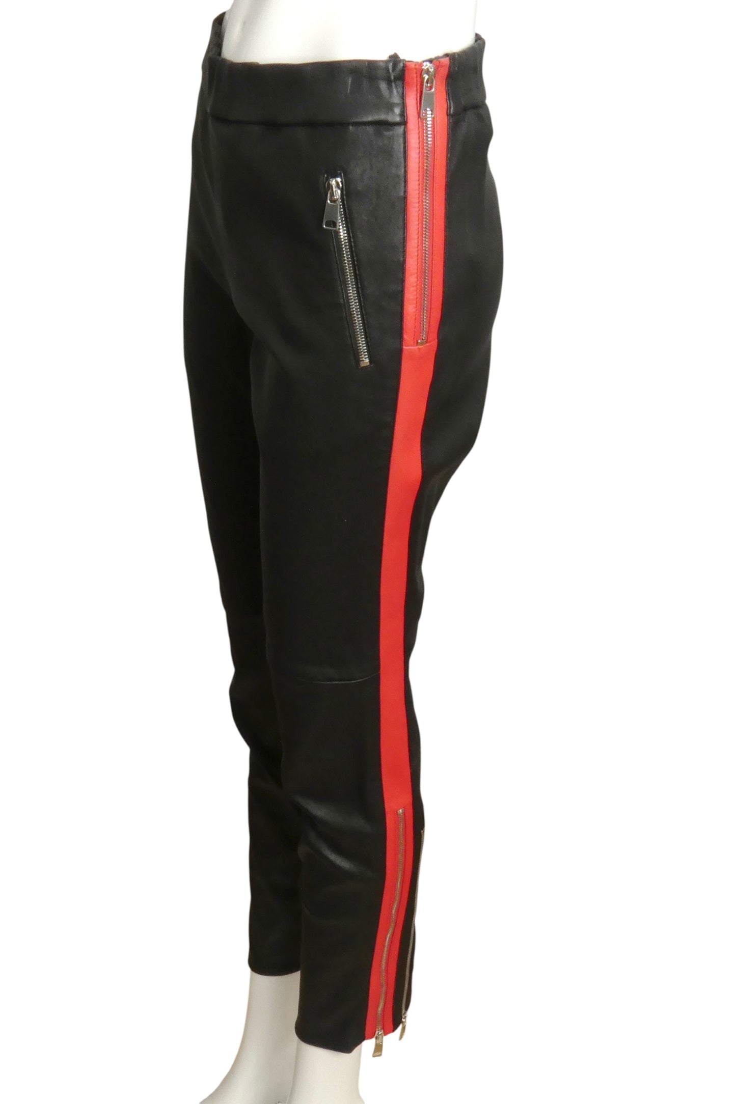 ALEXANDER MCQUEEN- NWT 2017 Black Leather Racer Stripe Pants, Size 10