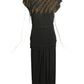 1940s AS IS Black Beaded Crepe Cocktail Gown, Size 4