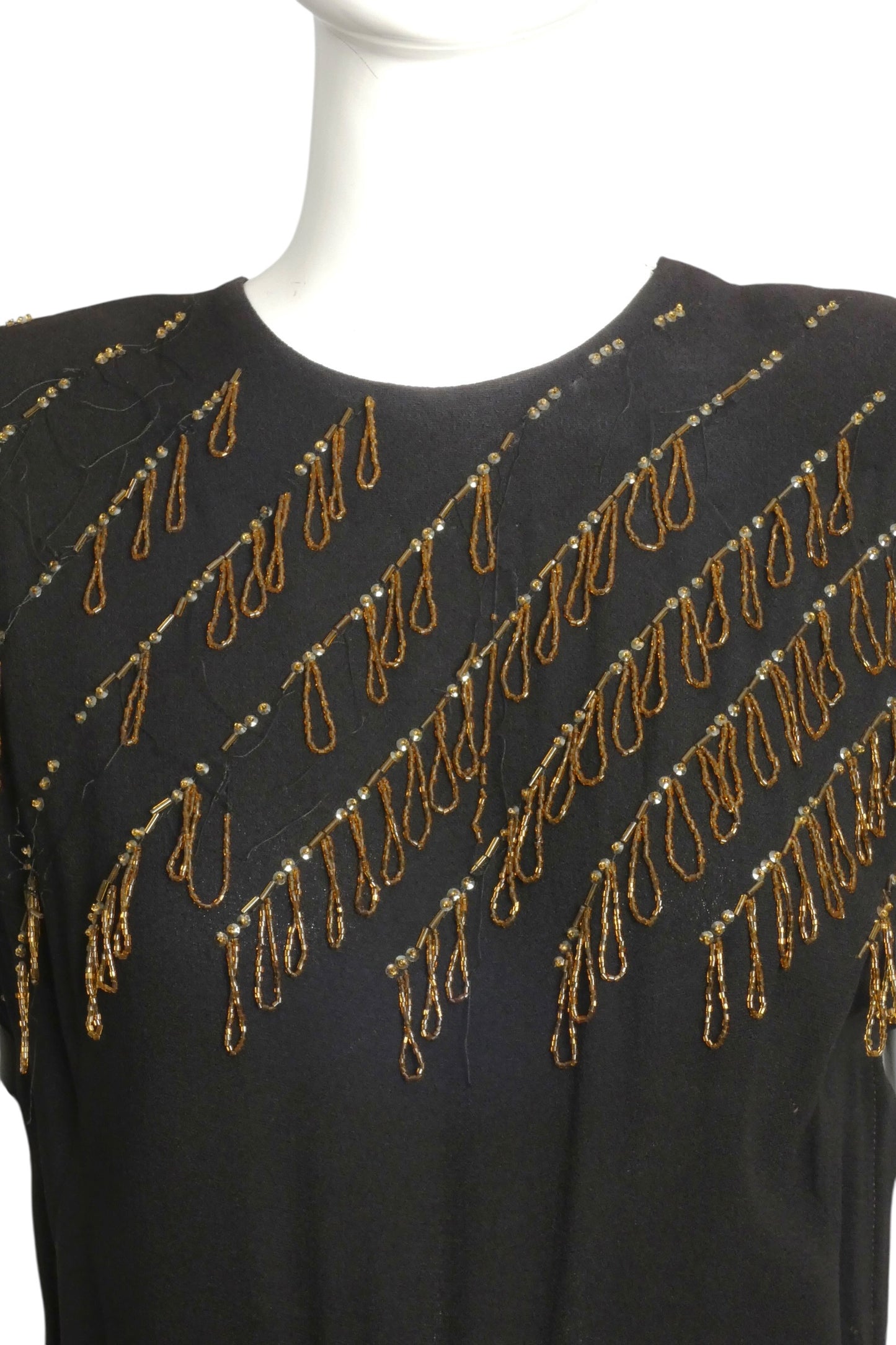 1940s AS IS Black Beaded Crepe Cocktail Gown, Size 4