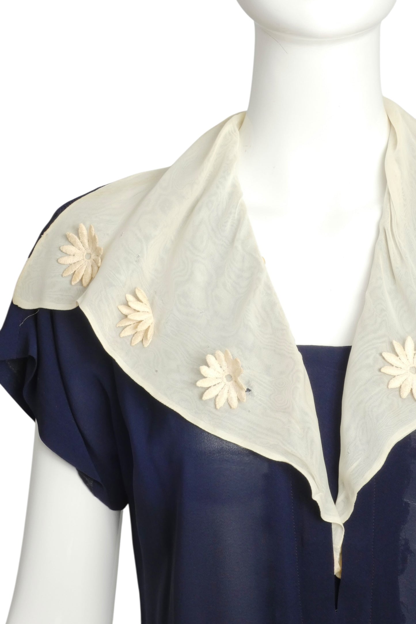 1940s Navy & Ivory Rayon Dress, Size 6