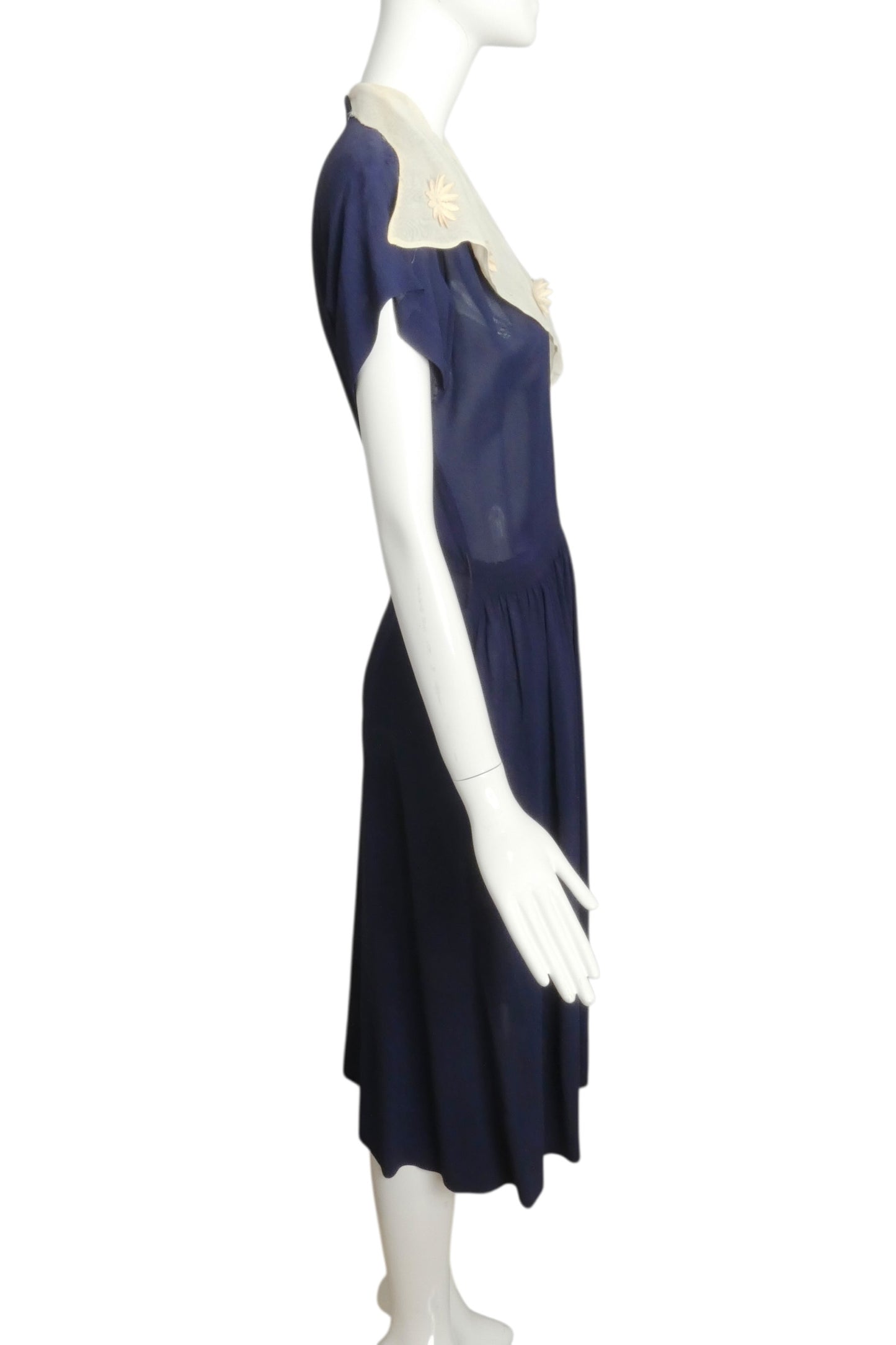1940s Navy & Ivory Rayon Dress, Size 6