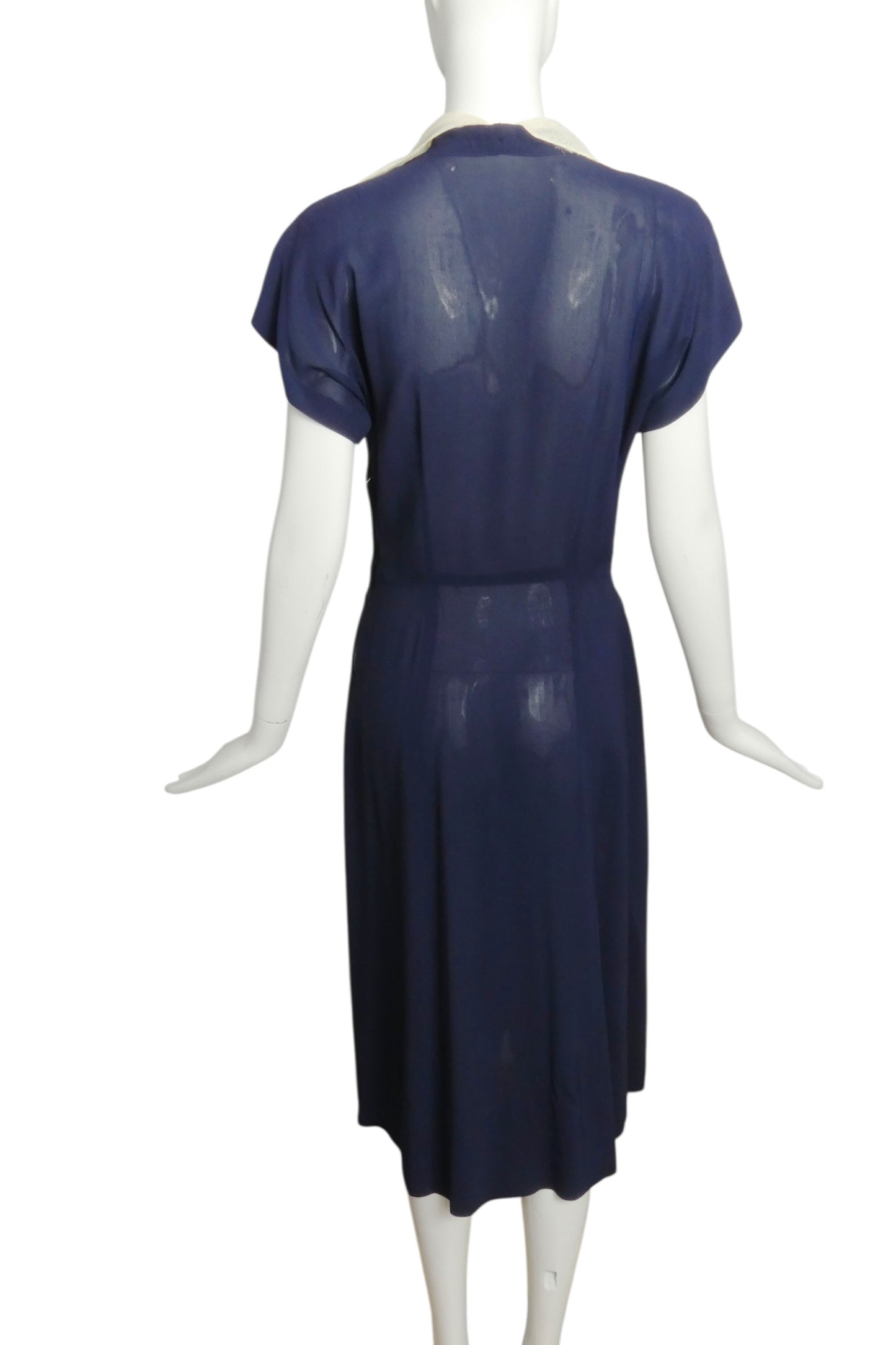 1940s Navy & Ivory Rayon Dress, Size 6