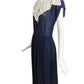 1940s Navy & Ivory Rayon Dress, Size 6
