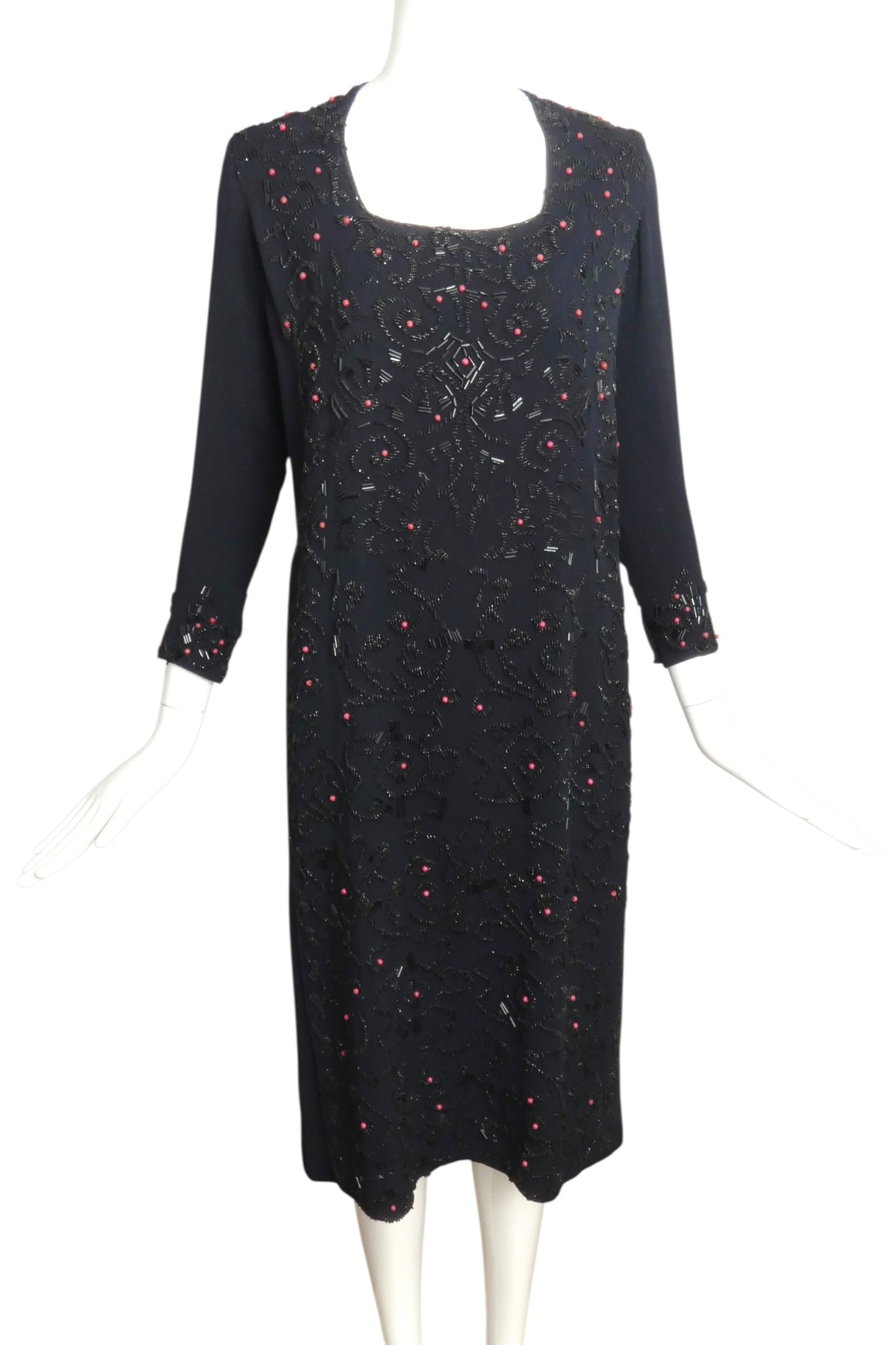 1920s AS IS Navy Wool Beaded Dress, Size 6