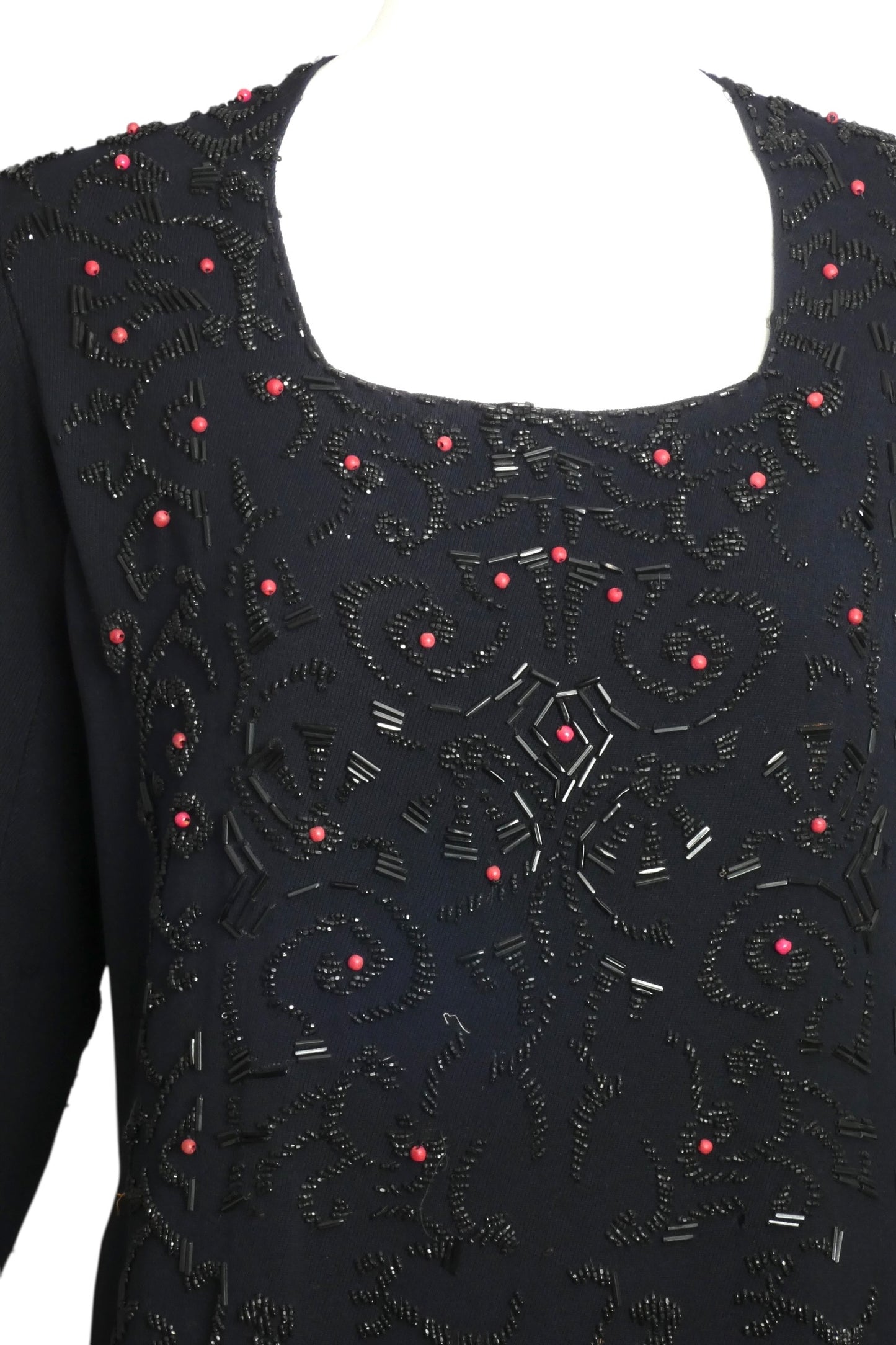 1920s AS IS Navy Wool Beaded Dress, Size 6